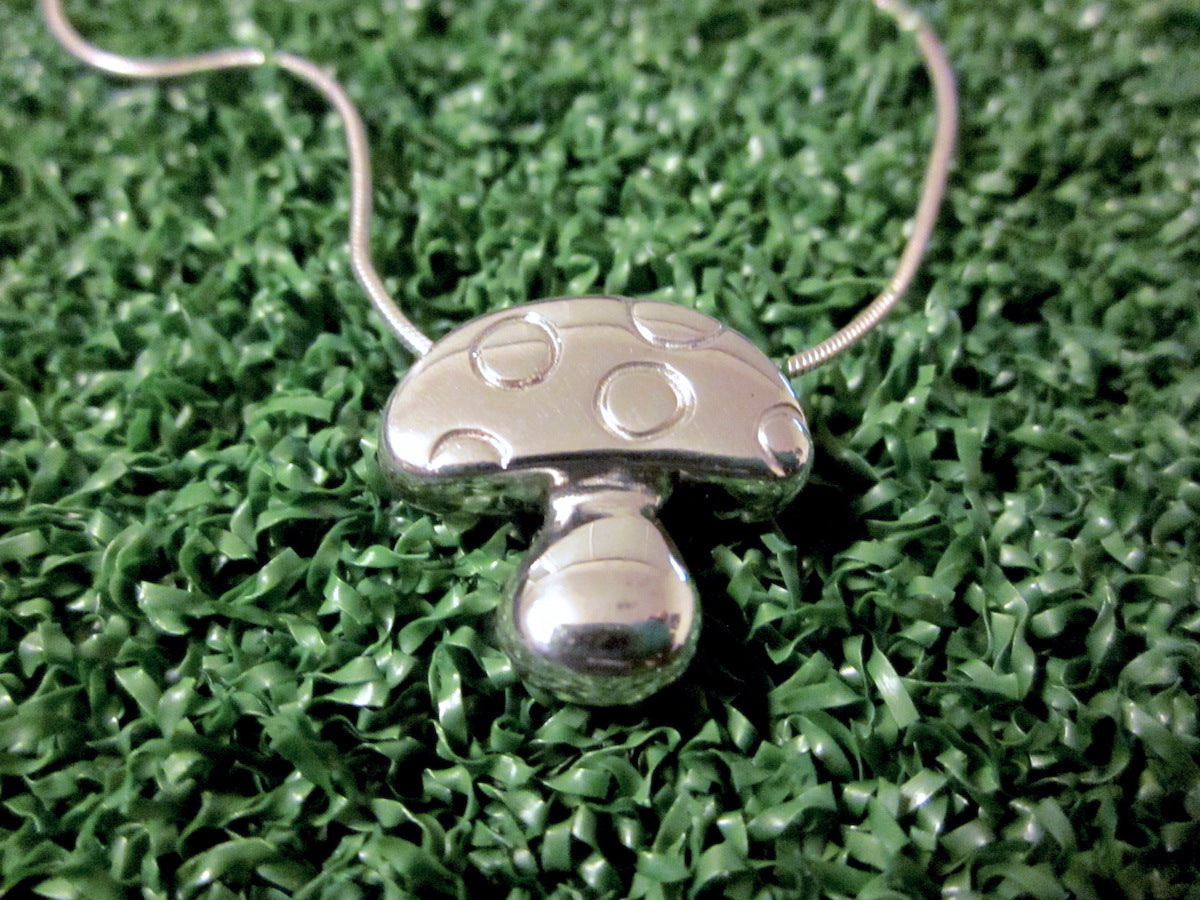Limited Edition - Mushroom - Handmade Sterling Silver Pendant with Snake Chain