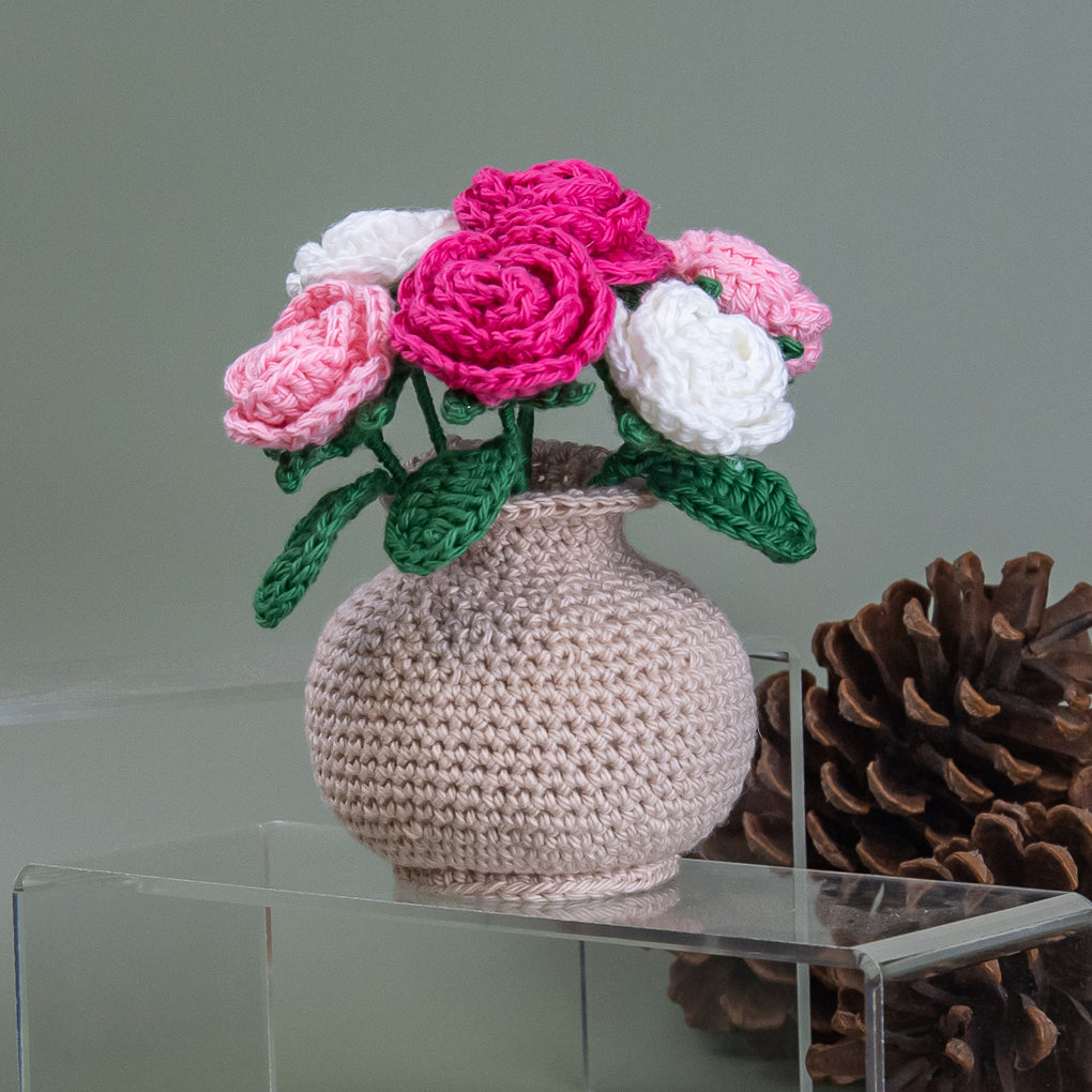 Forever Flowers - Crocheted Roses in Vase - Pots of Colour