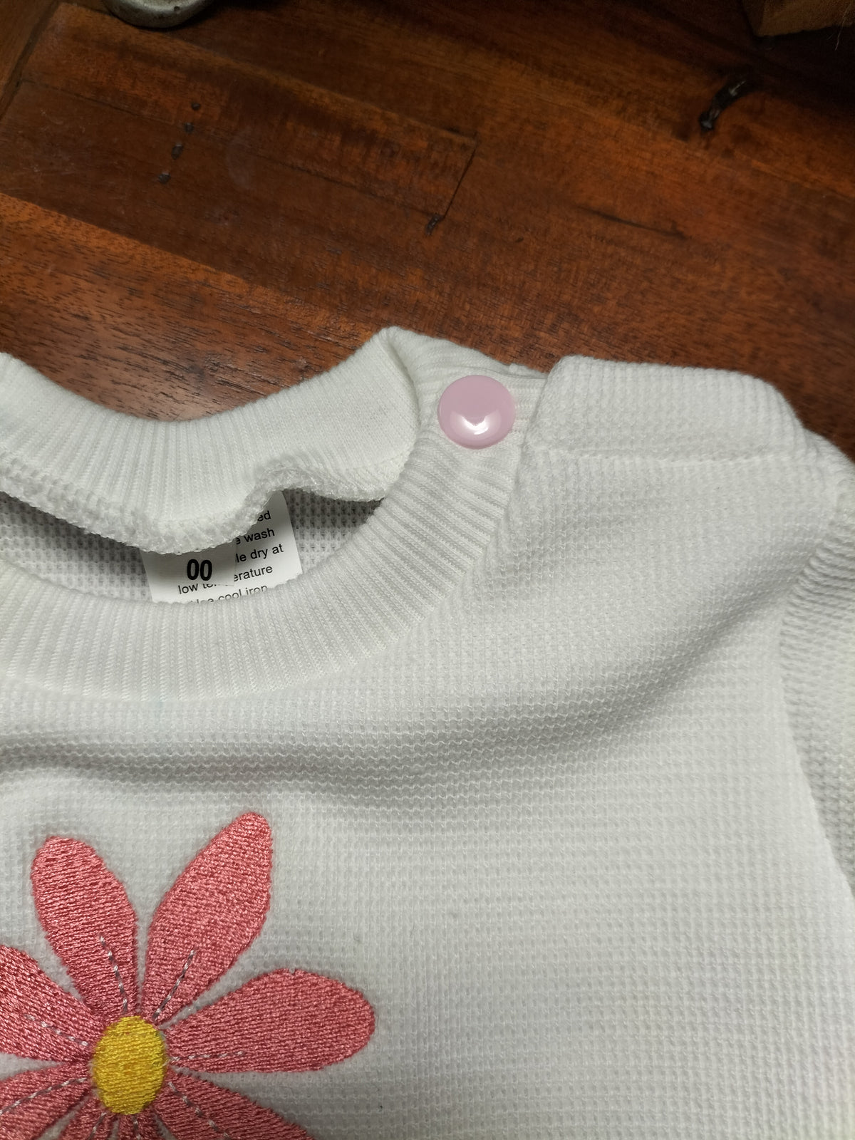 White Waffle Knit Romper Suit with Daisy
