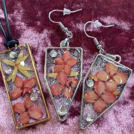 Real flowers from my garden .  resin necklace