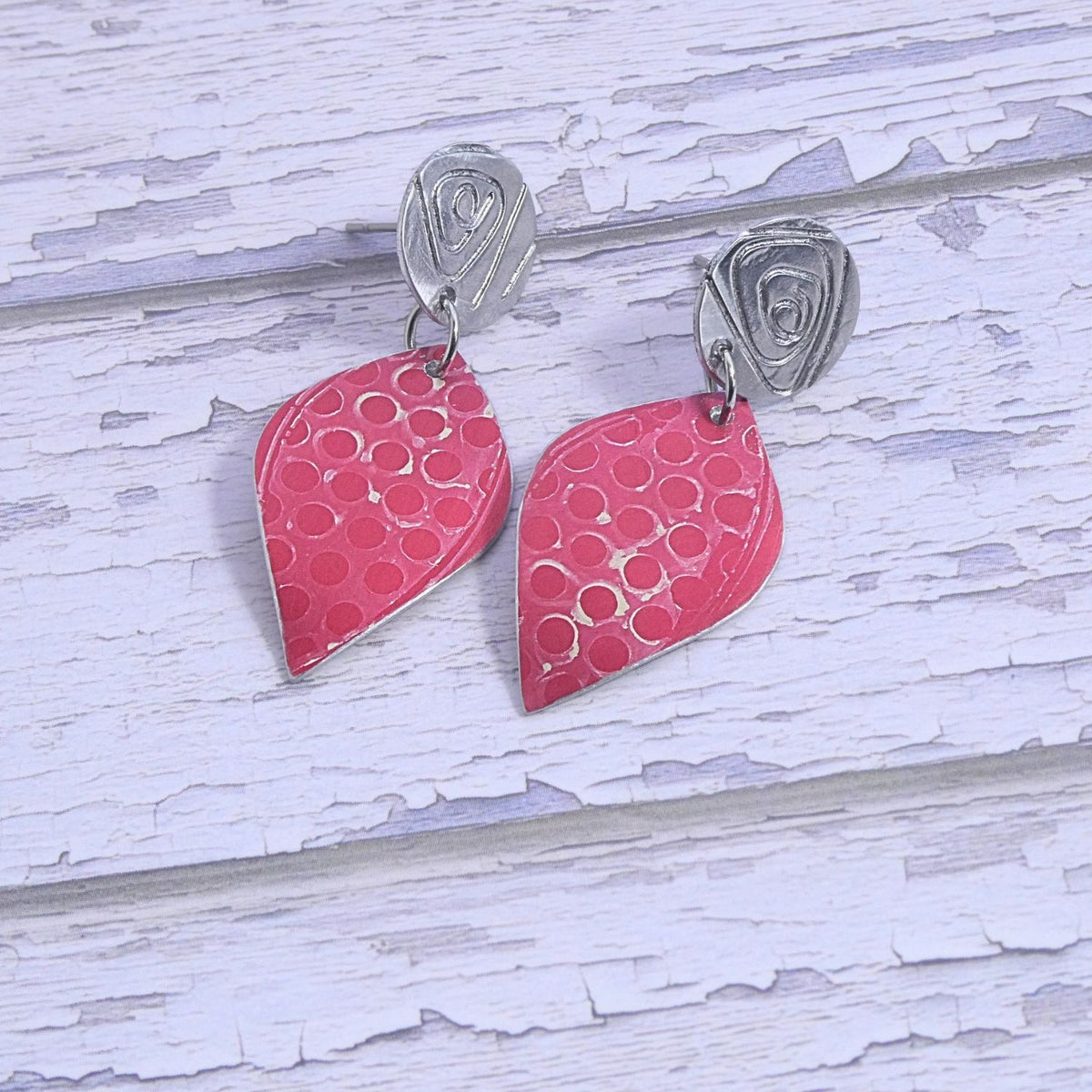 Hand printed anodised aluminium earrings - Scarlet Grace Collection