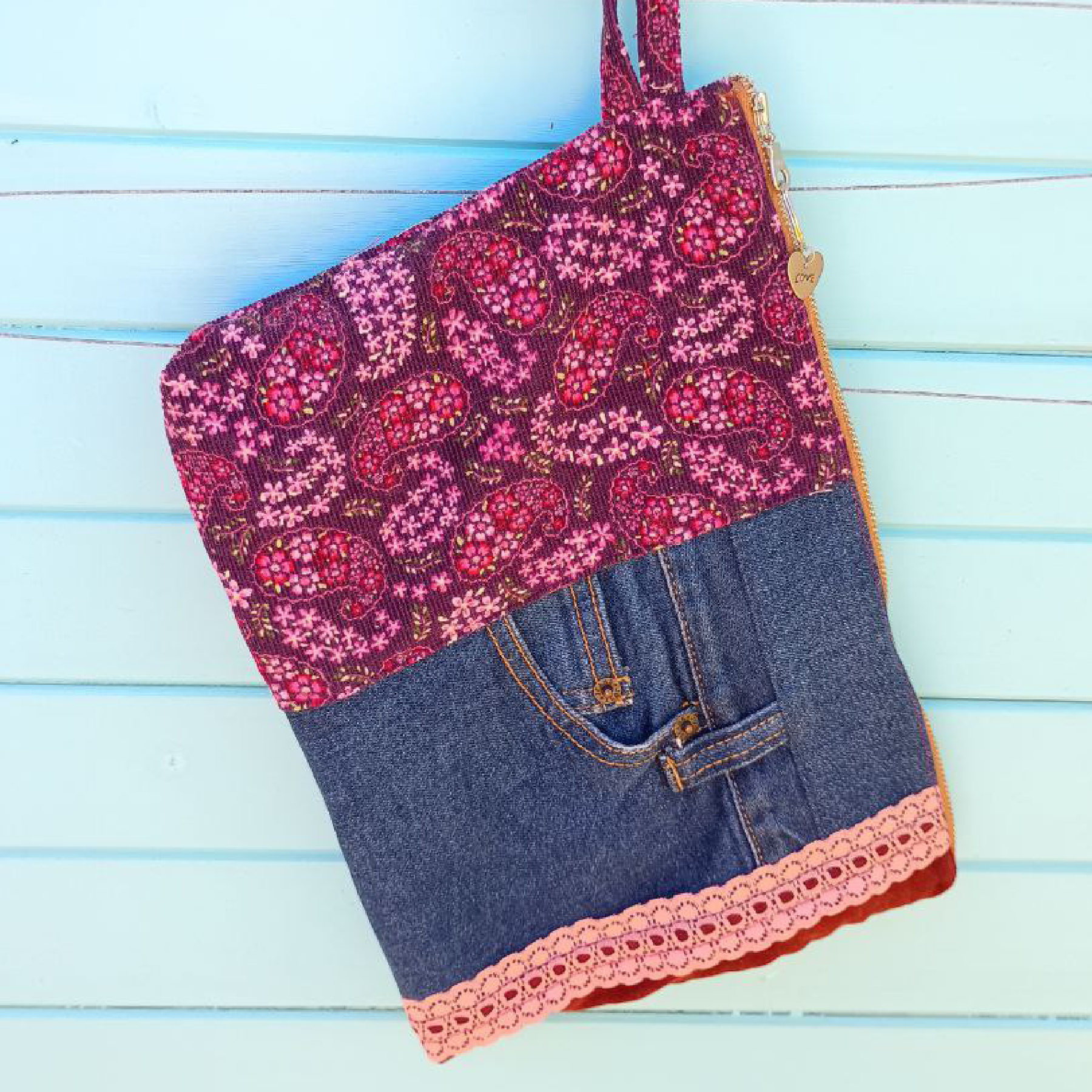 Paisley Pouch Cosmetic Everyday Bag Upcycled Vintage Fabrics & Denim