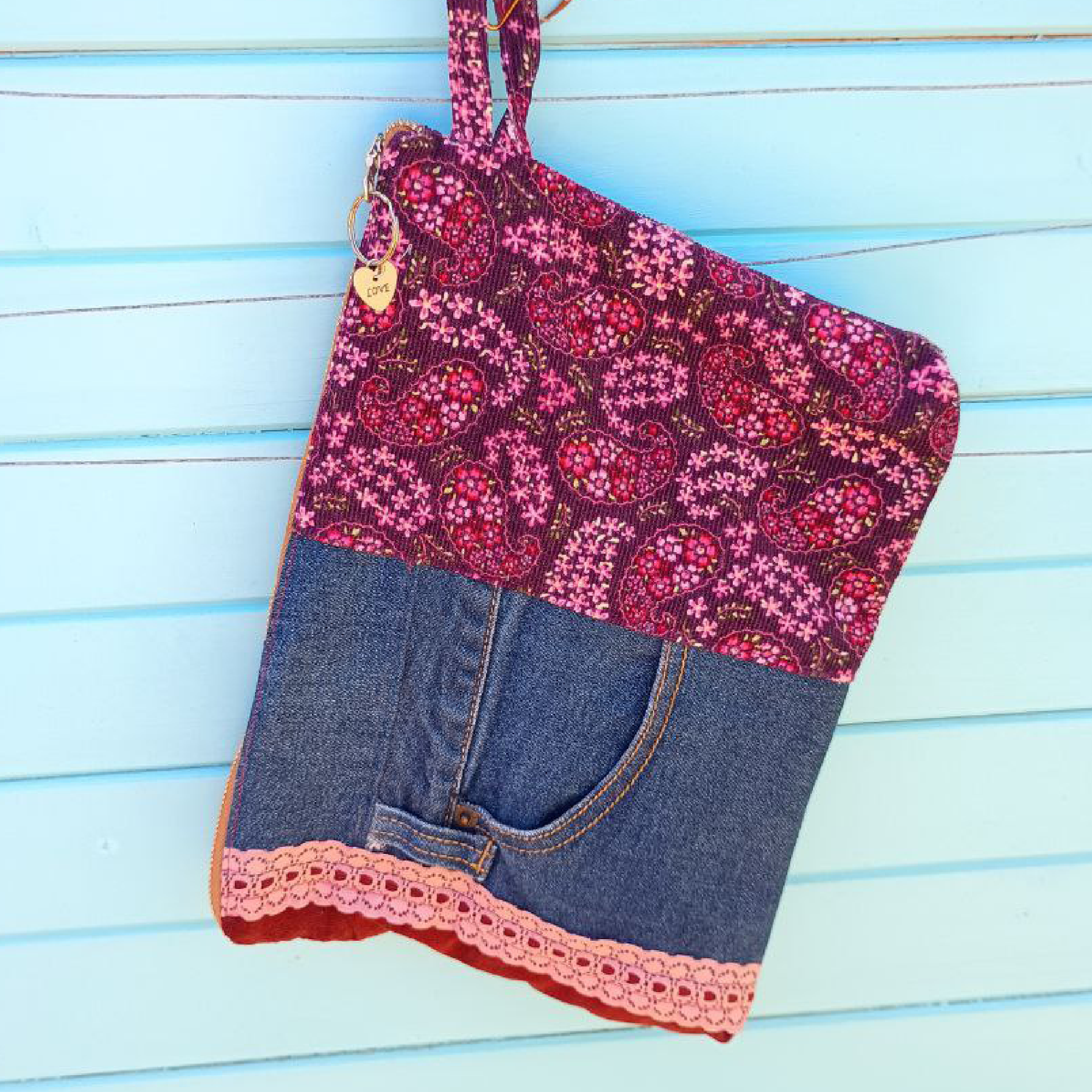 Paisley Pouch Cosmetic Everyday Bag Upcycled Vintage Fabrics & Denim