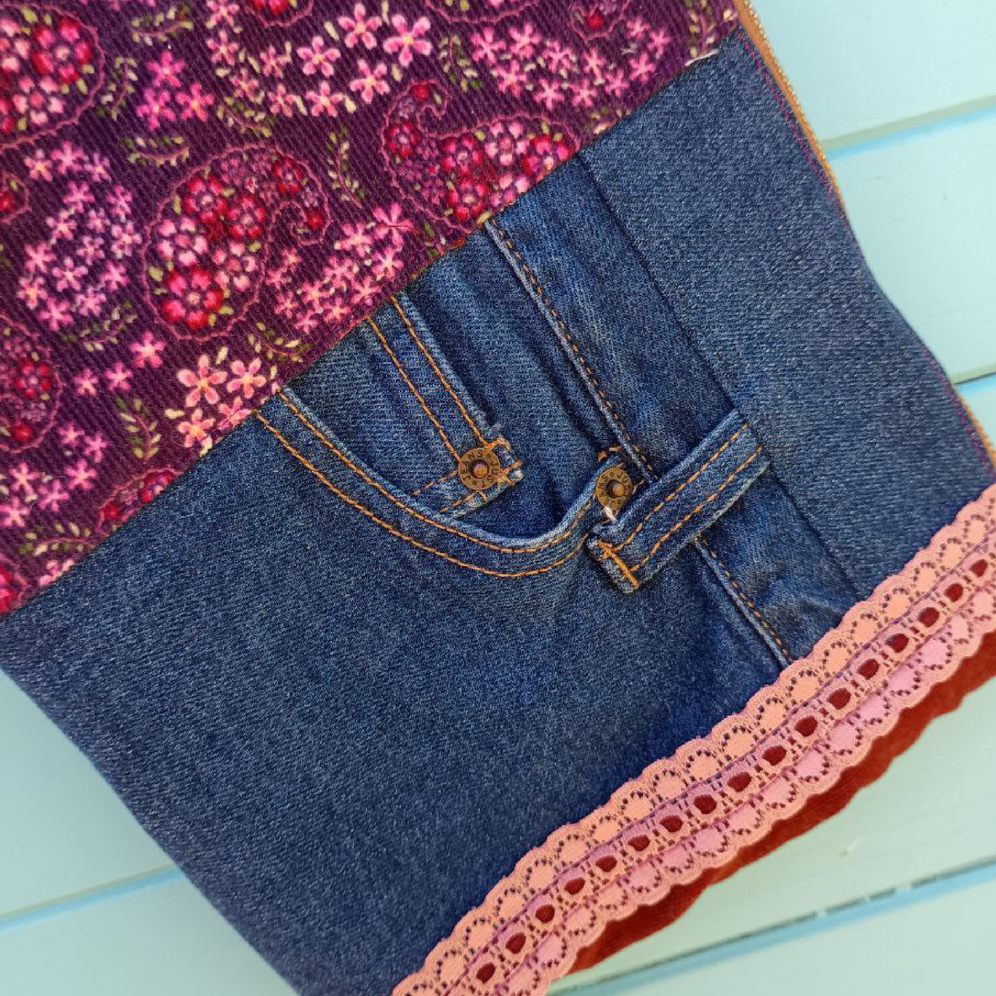 Paisley Pouch Cosmetic Everyday Bag Upcycled Vintage Fabrics & Denim