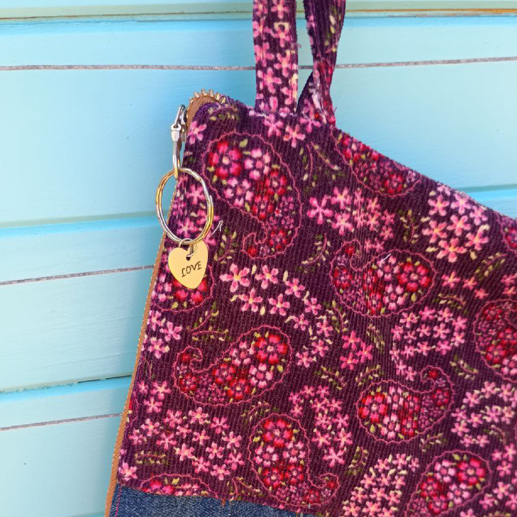 Paisley Pouch Cosmetic Everyday Bag Upcycled Vintage Fabrics & Denim