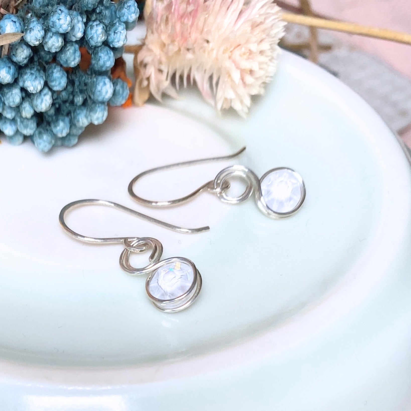 NEW Moonstone White crystal dangle earrings | Sterling silver | June birthstone gift