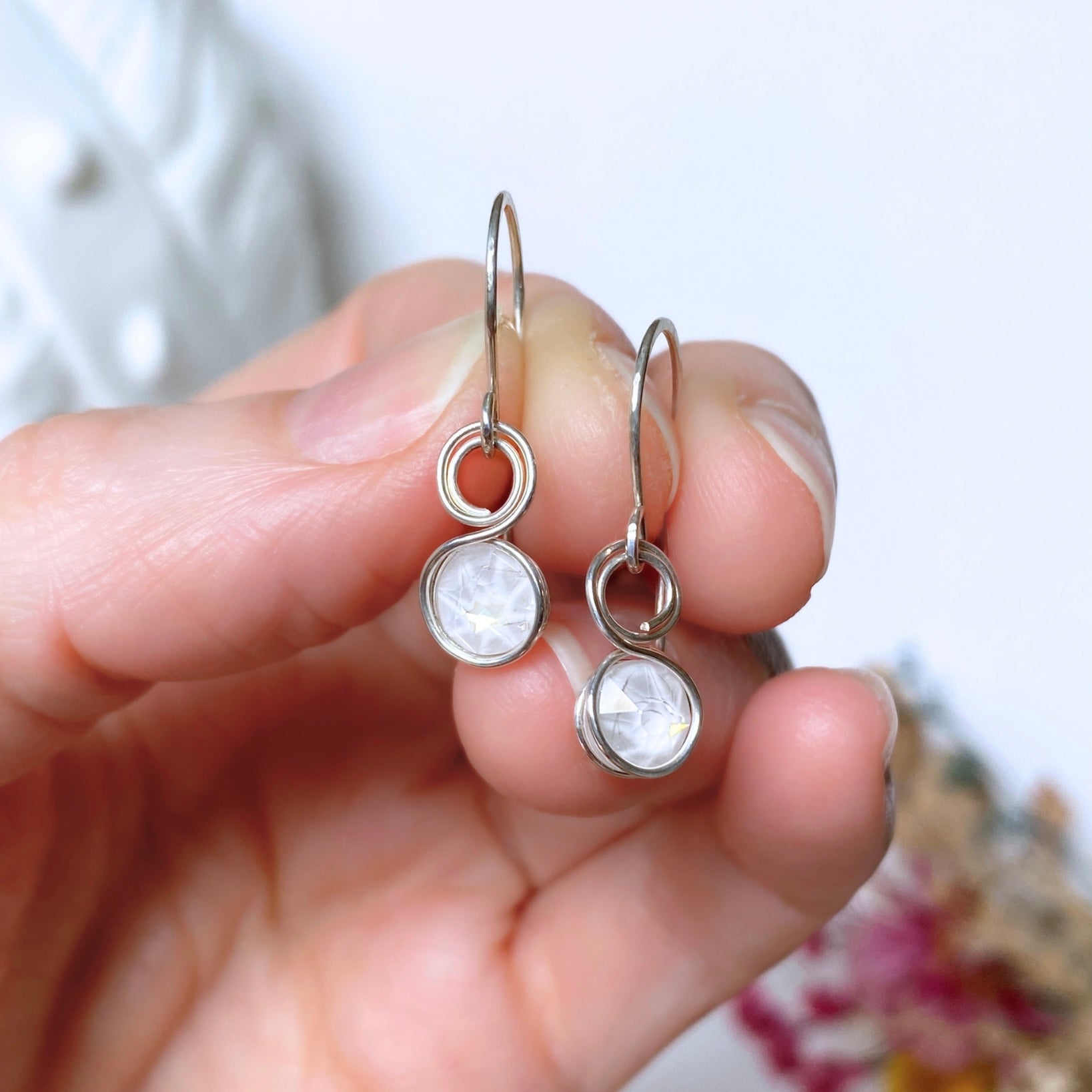 NEW Moonstone White crystal dangle earrings | Sterling silver | June birthstone gift