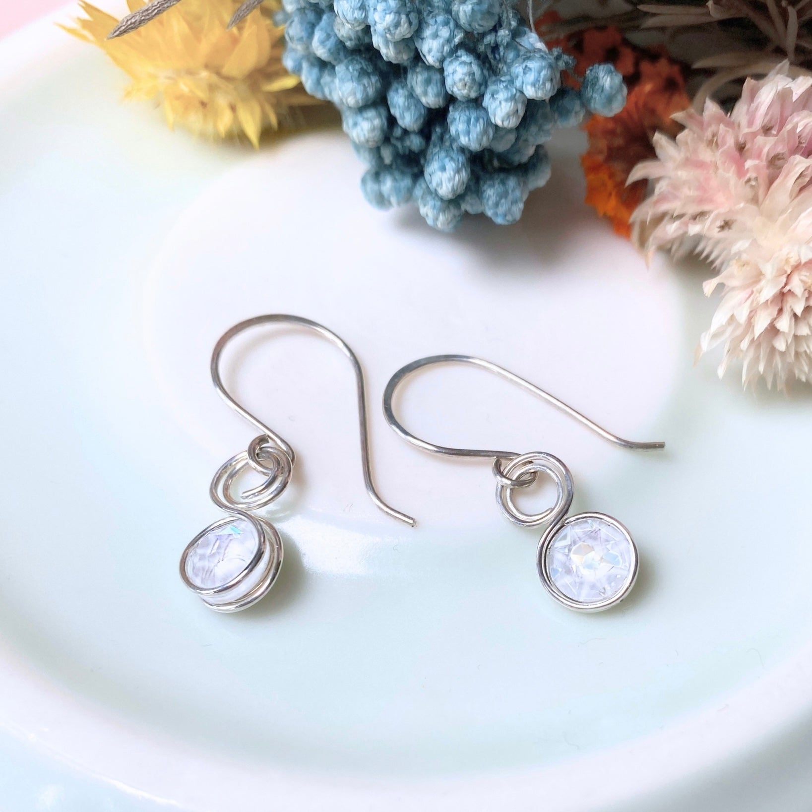 NEW Moonstone White crystal dangle earrings | Sterling silver | June birthstone gift