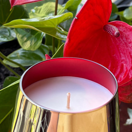 CHRISTMAS -  GOLD RED CHRISTMAS TREES CANDLE GLASS - POURED TO ORDER