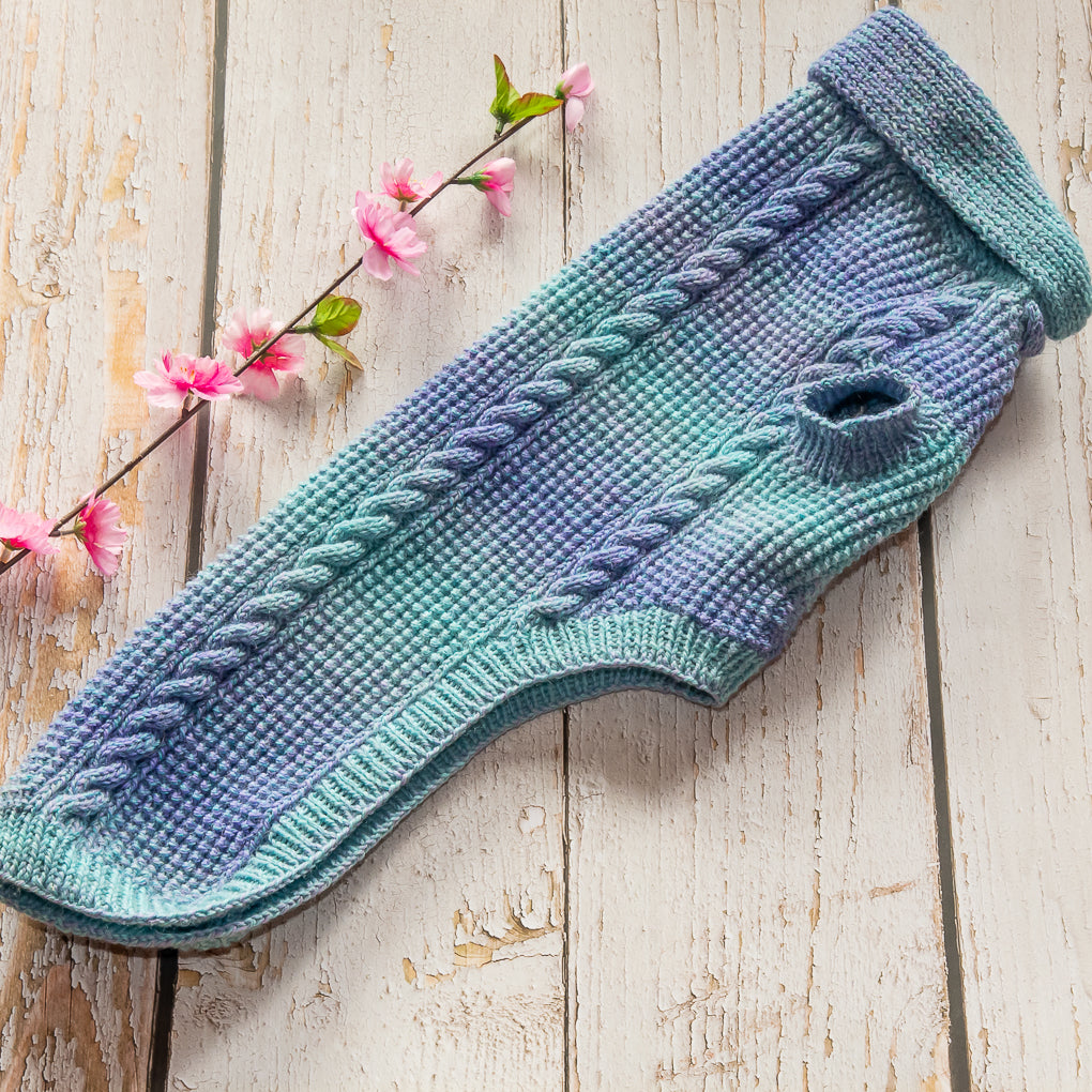 Pet Jumpers - 100% Wool - Hand Knitted - Rice Stitch and Cables - Shawl Collar