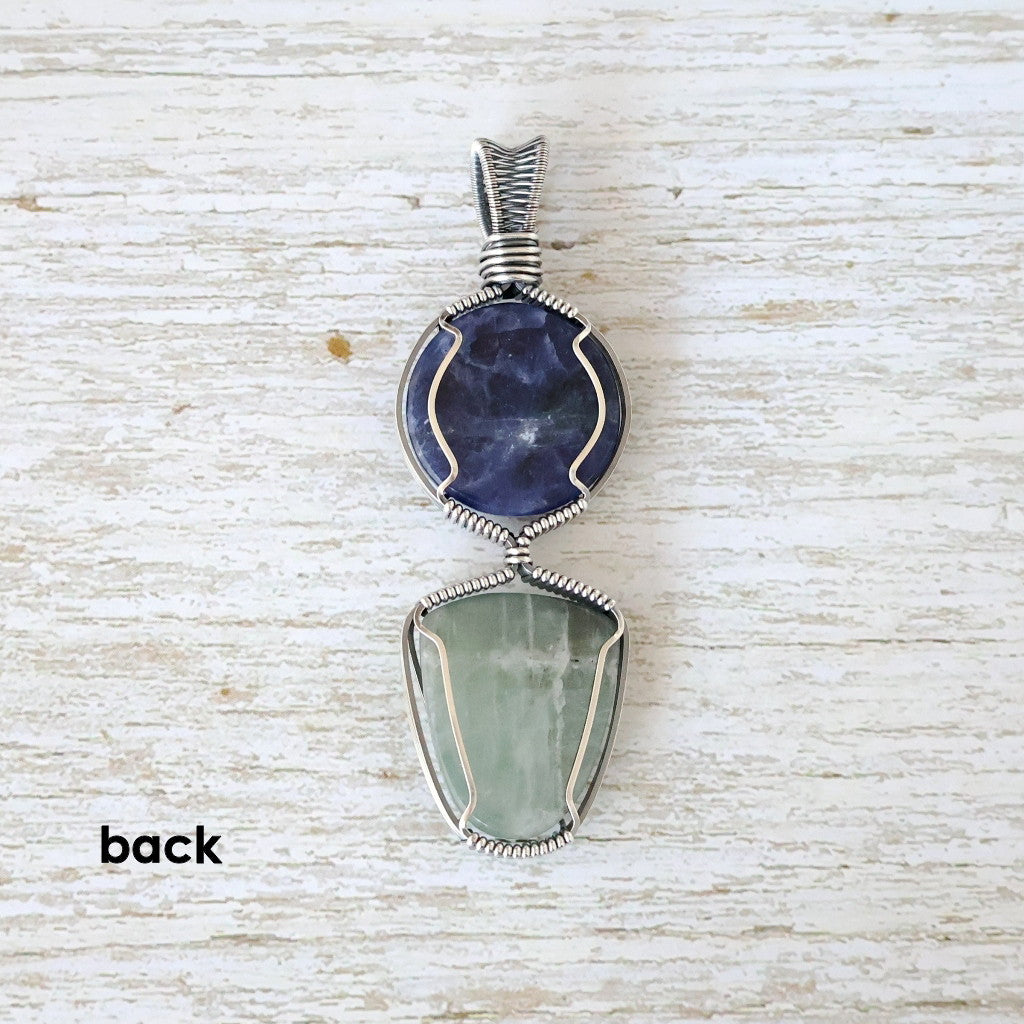 Sterling Silver Sodalite and Aquamarine Pendant ~ Talisman of Insight and Clarity