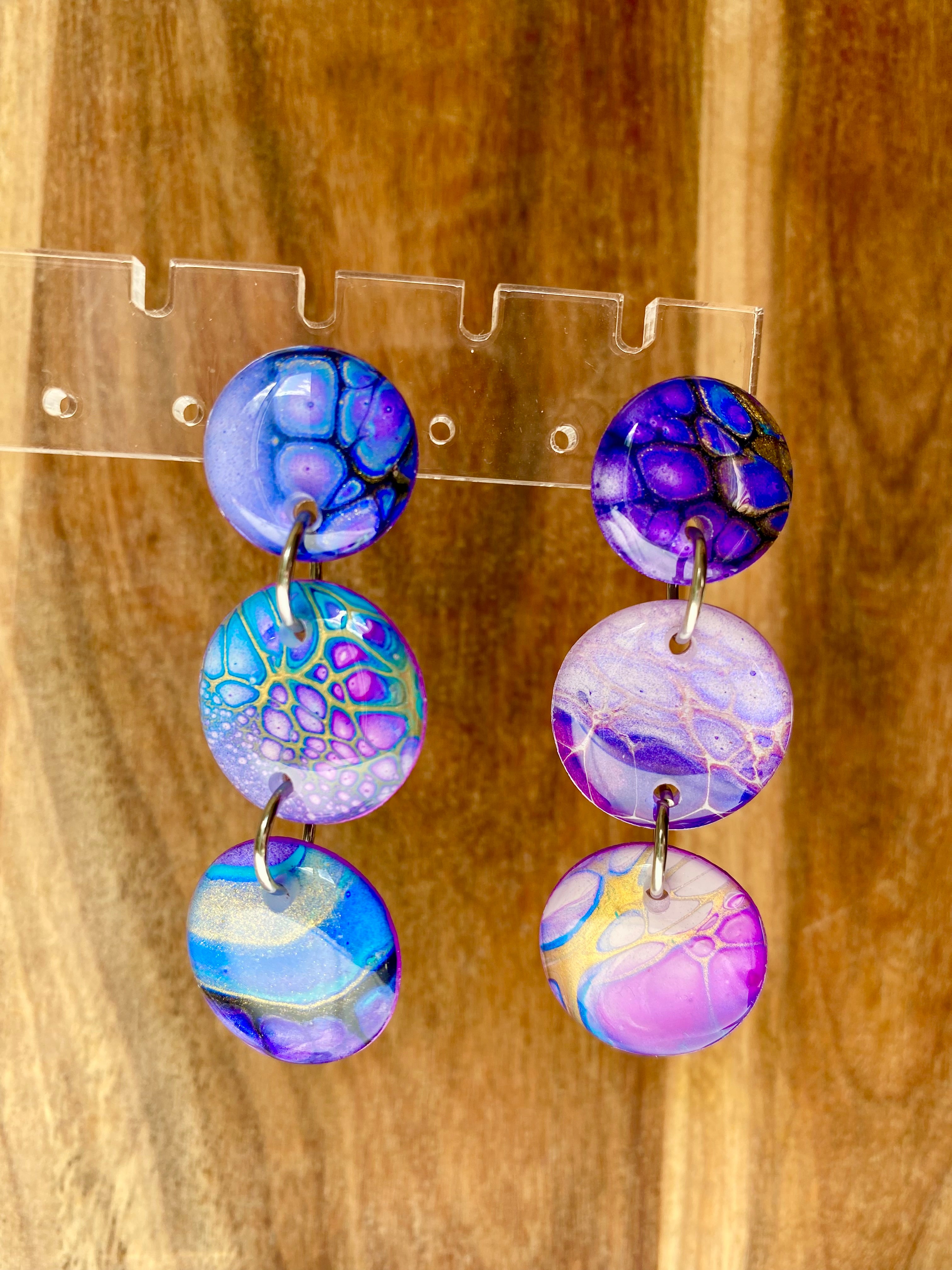 SOLD Artisan Hand Painted Stud Dangle Earrings