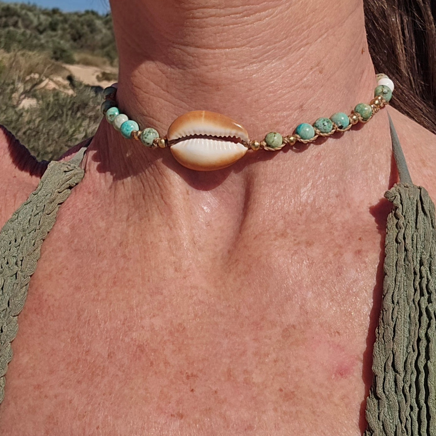 Cowrie Necklace with Peruvian Turquoise