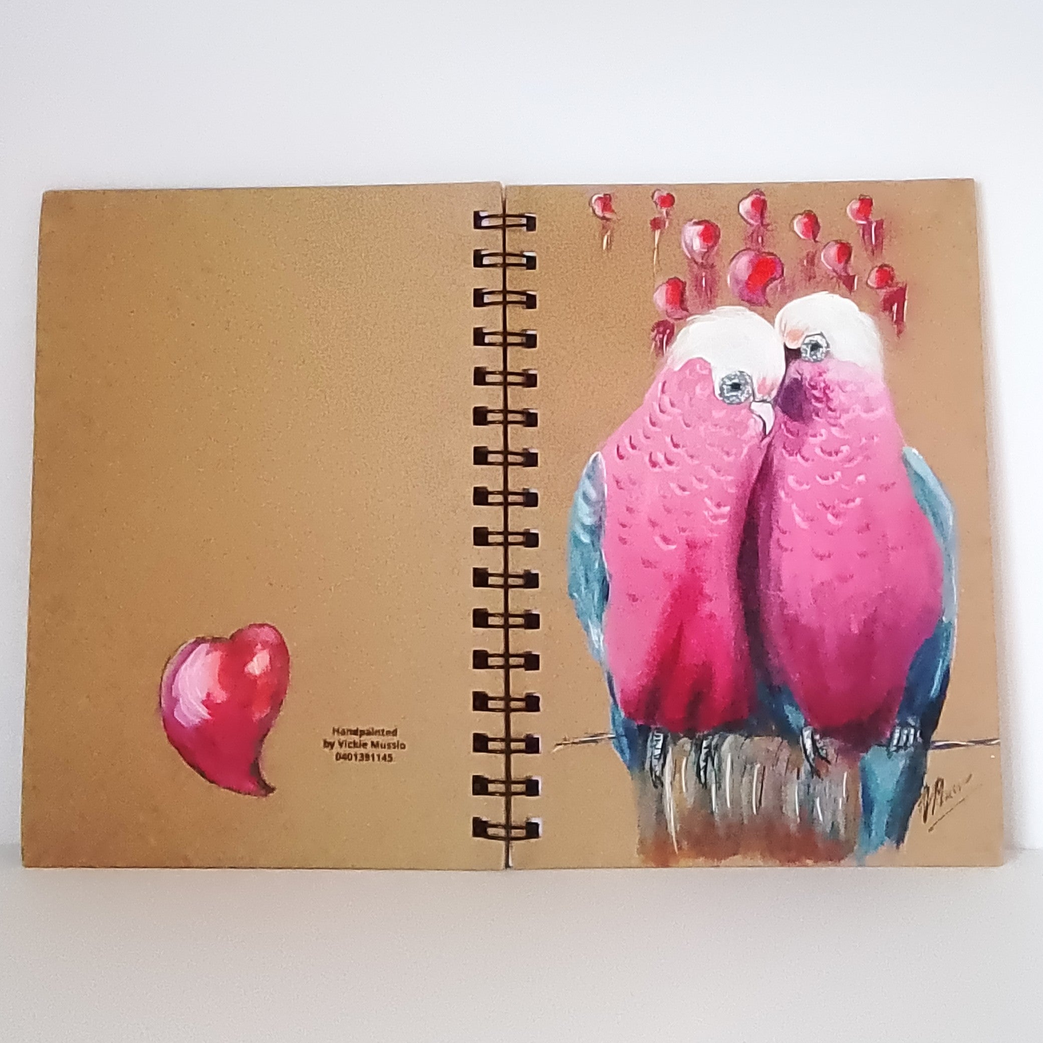 Galah Valentine Handpainted Notebook Size A5 Lined.