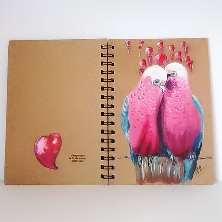 Galah Valentine Handpainted Notebook Size A5 Lined.