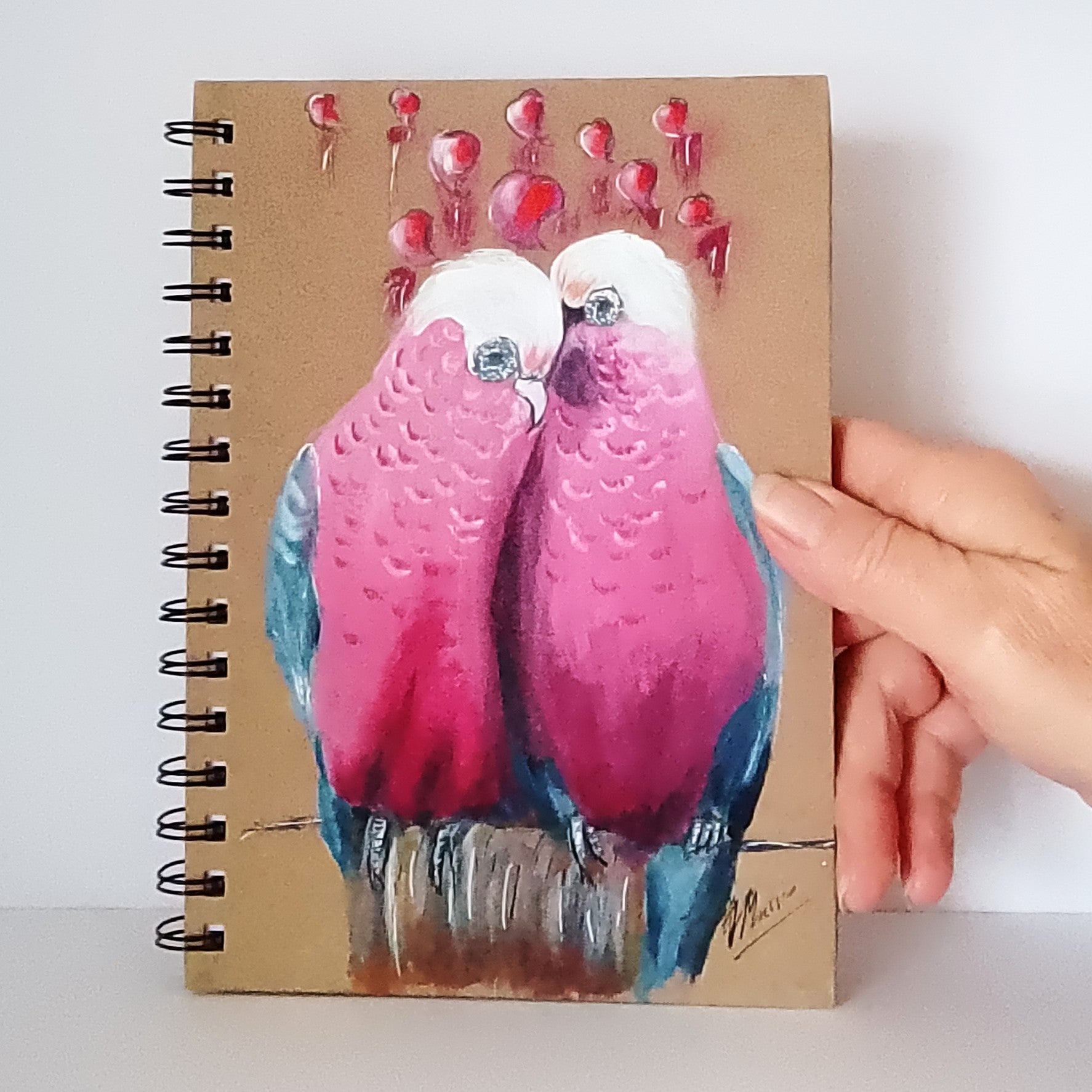 Galah Valentine Handpainted Notebook Size A5 Lined.