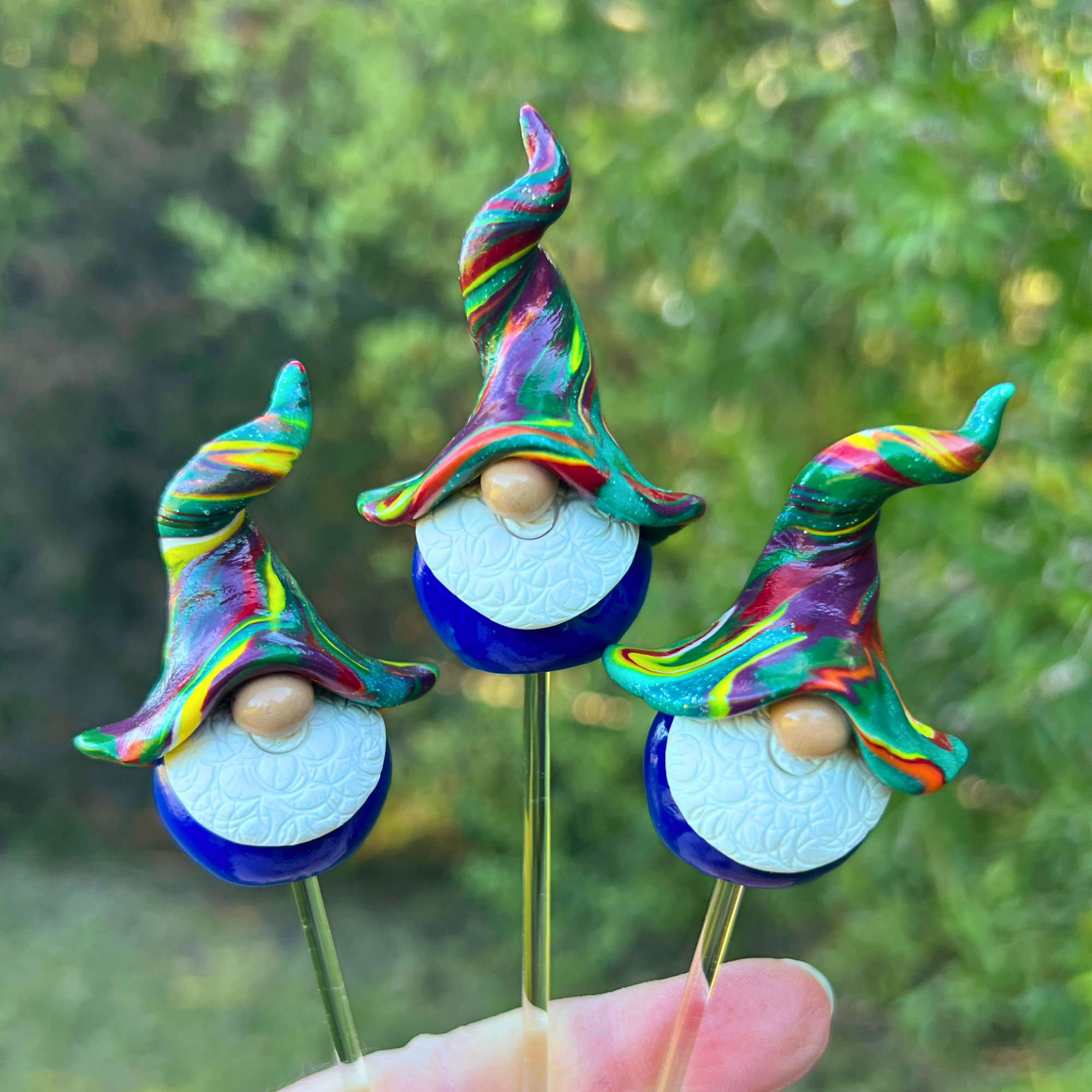 Whimsical polymer clay gnome trio - Dibble, Fibble & Hoot