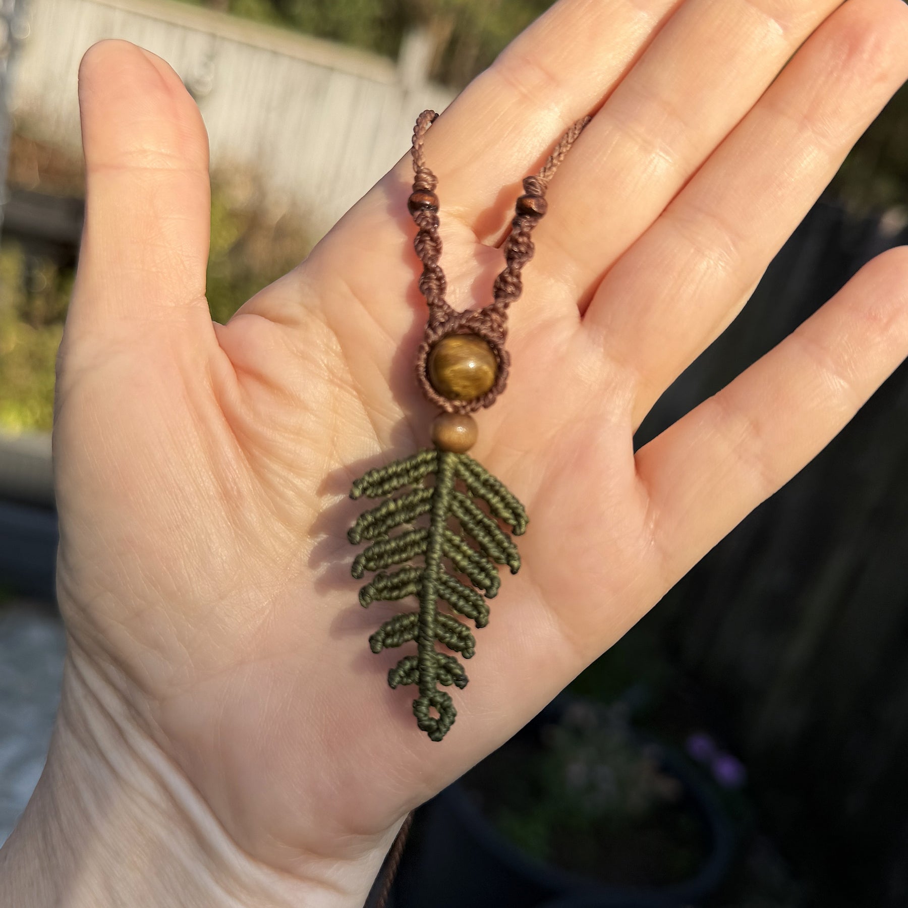 Micro Macrame Fern Leaf Necklace