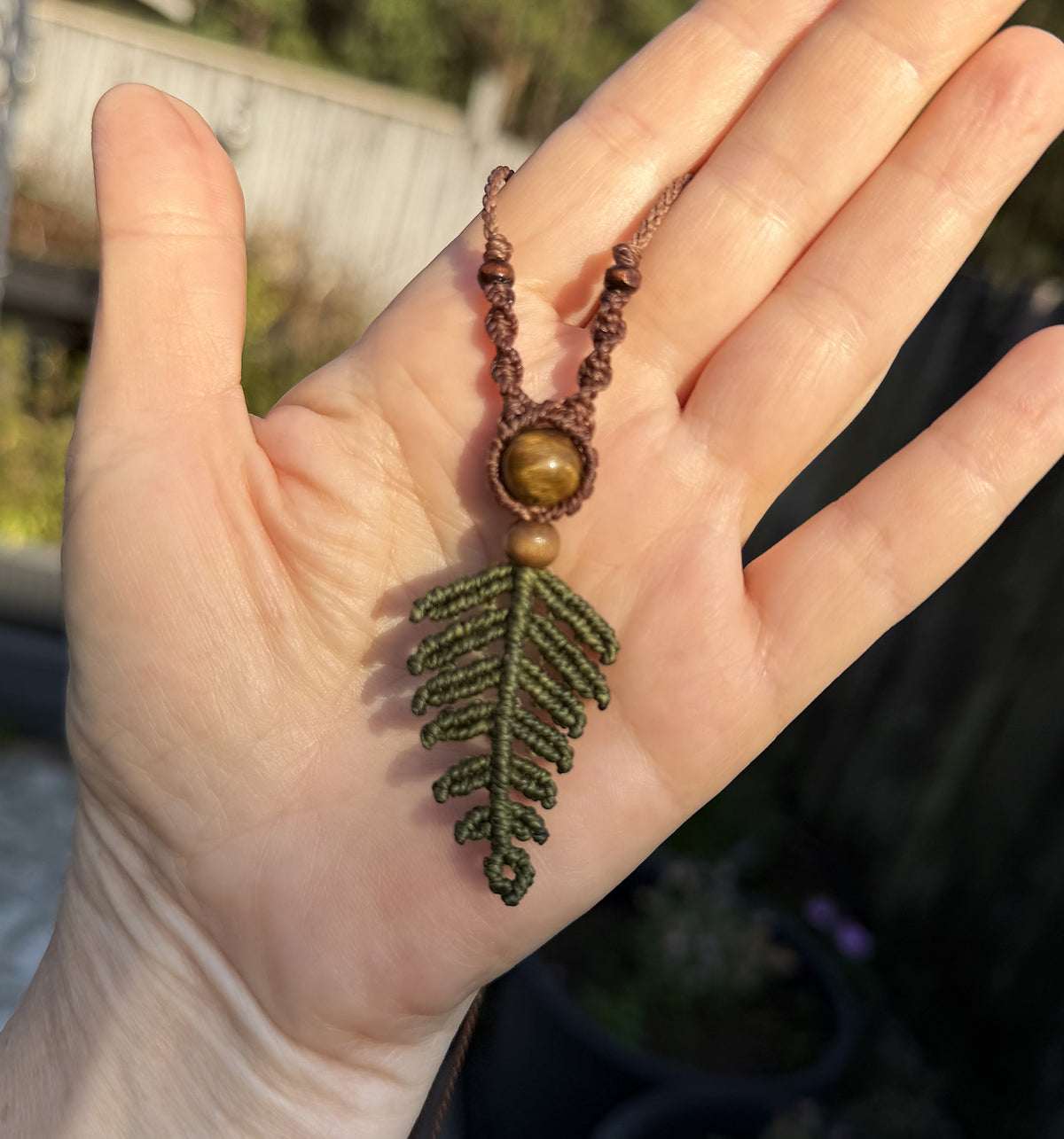 Micro Macrame Fern Leaf Necklace