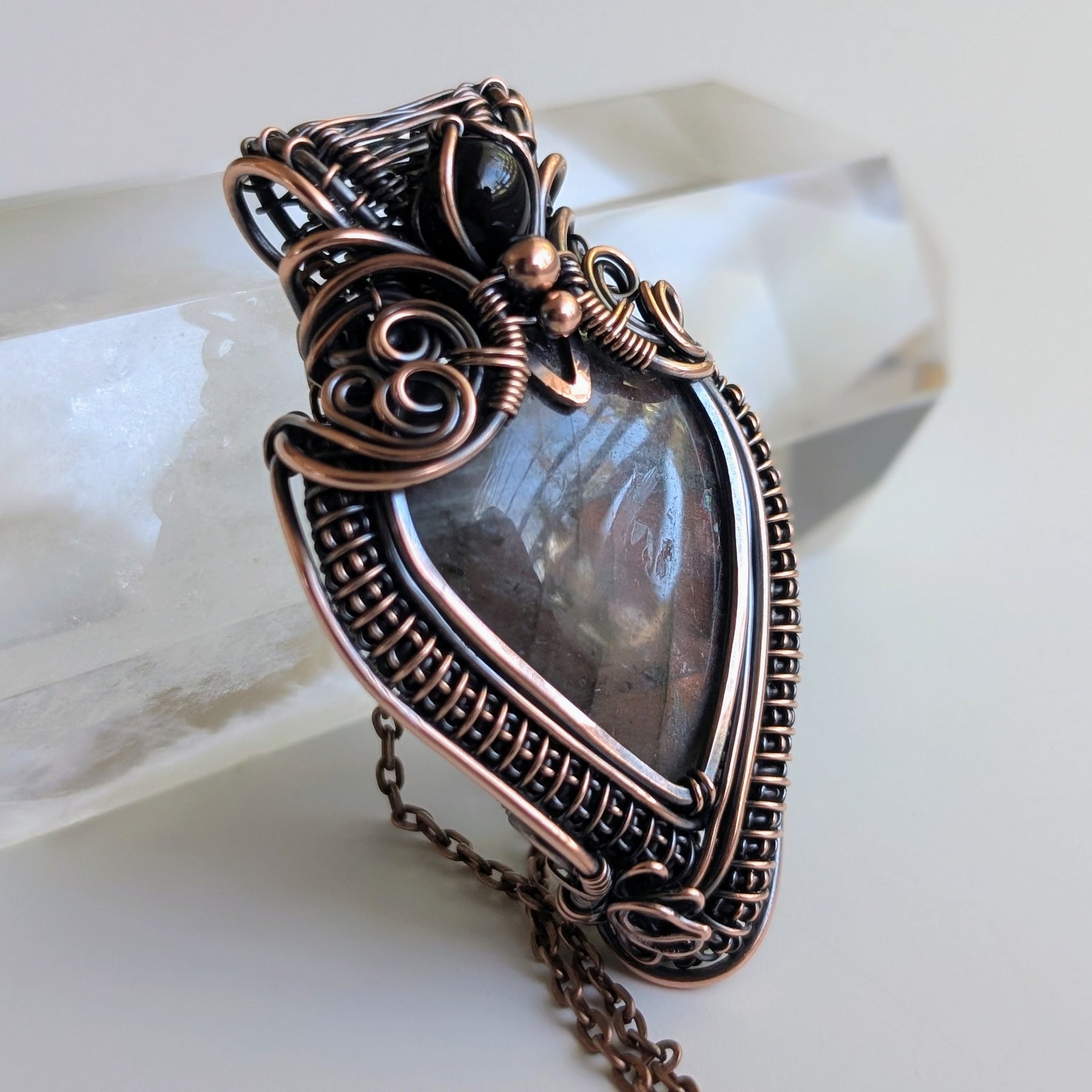 Kardia Two-Way Pendant - Labradorite & Black Onyx in Copper