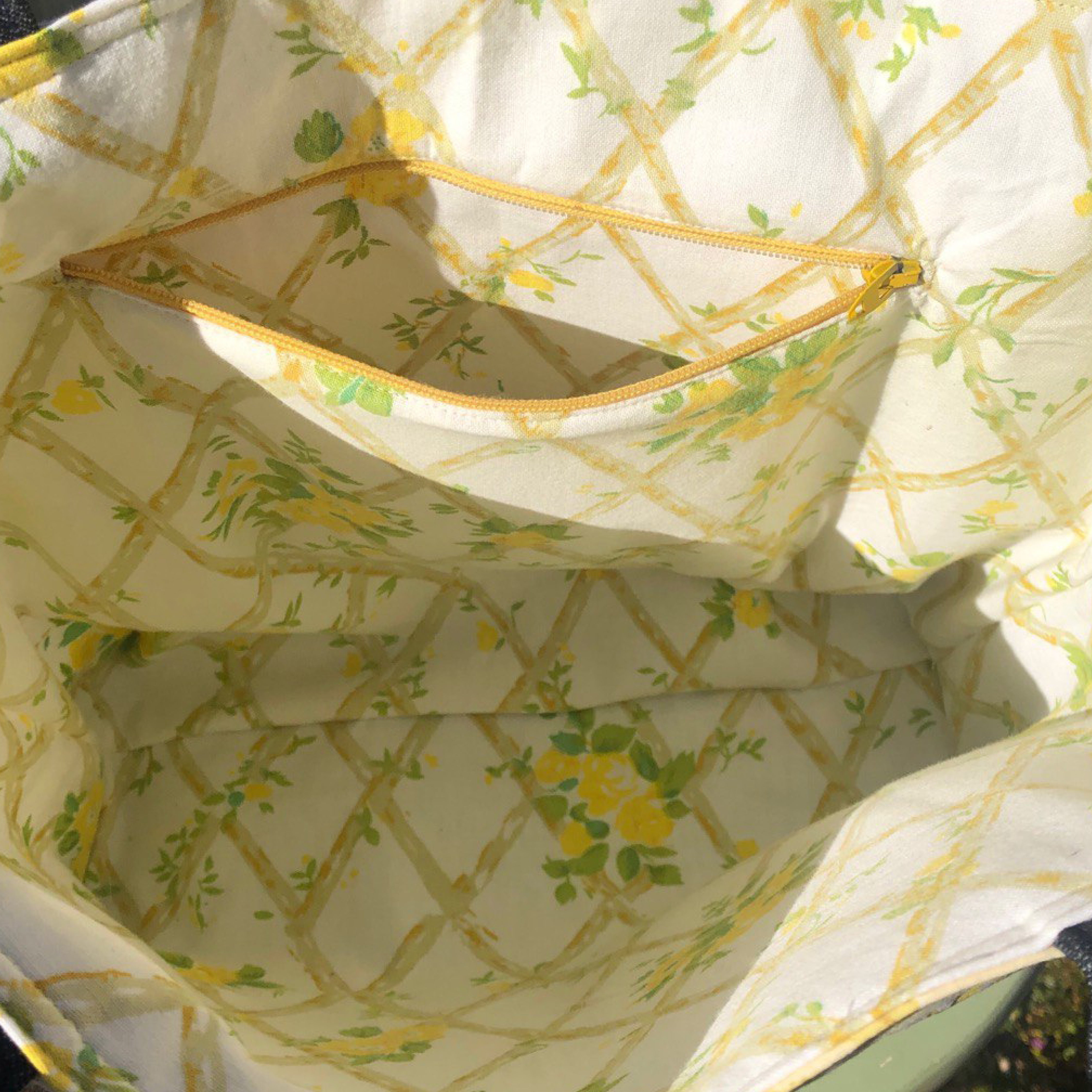 Sunshine Stitched Handmade Tote Bag Upcycled Vintage Fabrics & Denim