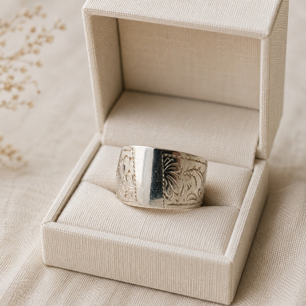 Antique German Etched Spoon Ring, 1890 – 800 Silver Statement Ring Size Q