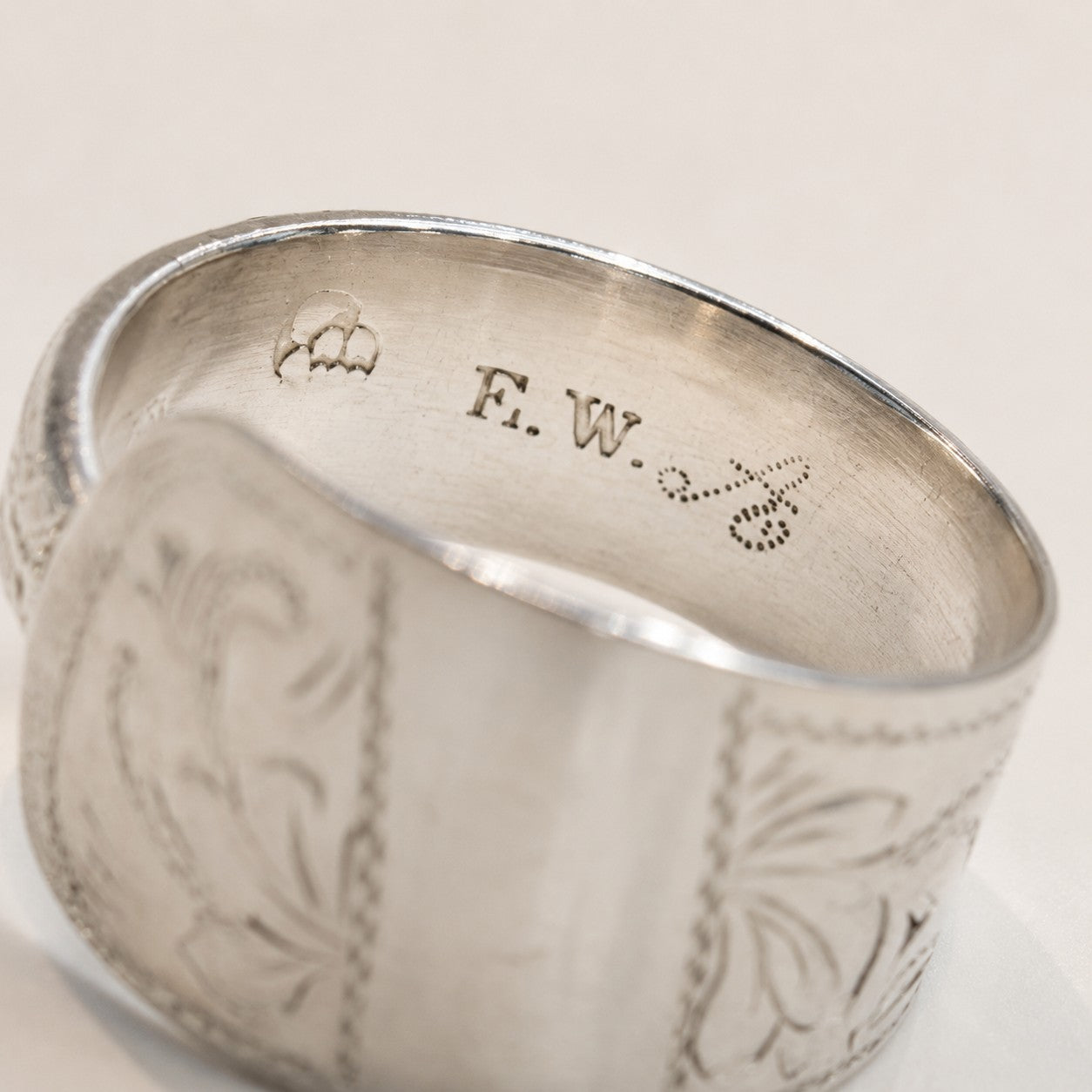 Antique German Etched Spoon Ring, 1890 – 800 Silver Statement Ring Size Q