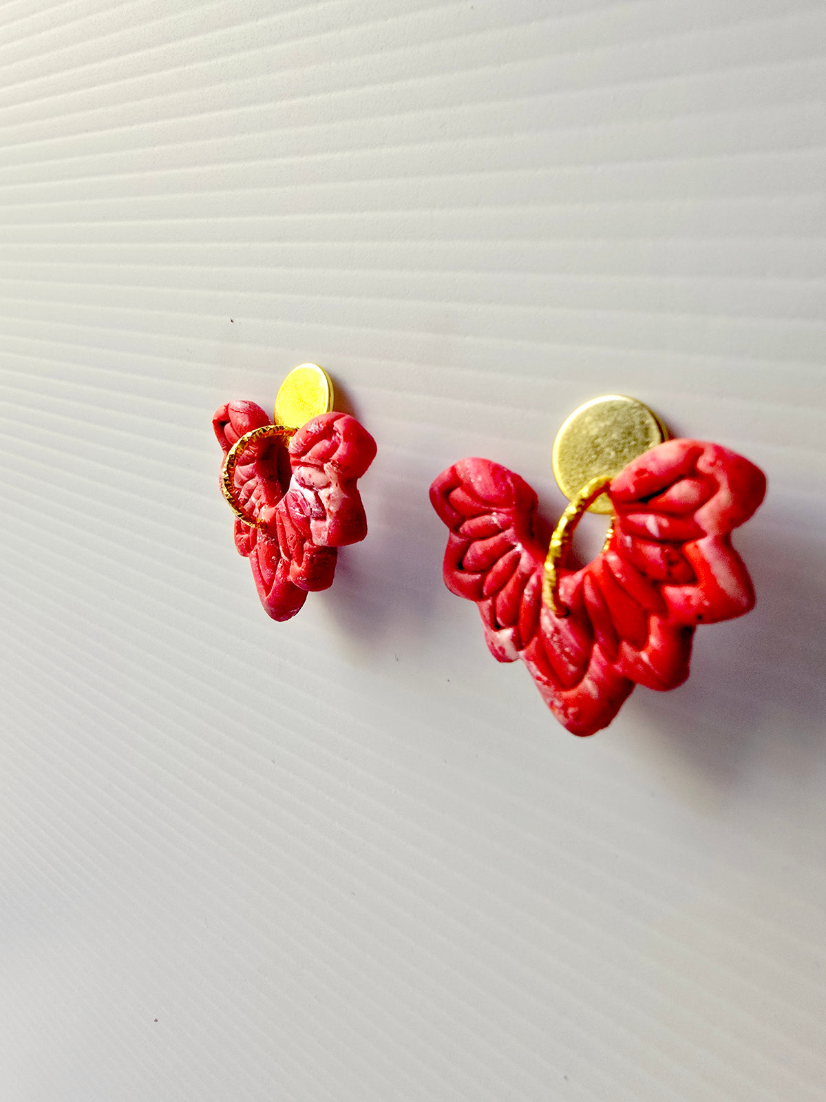 Red Marbled Floral 9k Gold Plated Earrings