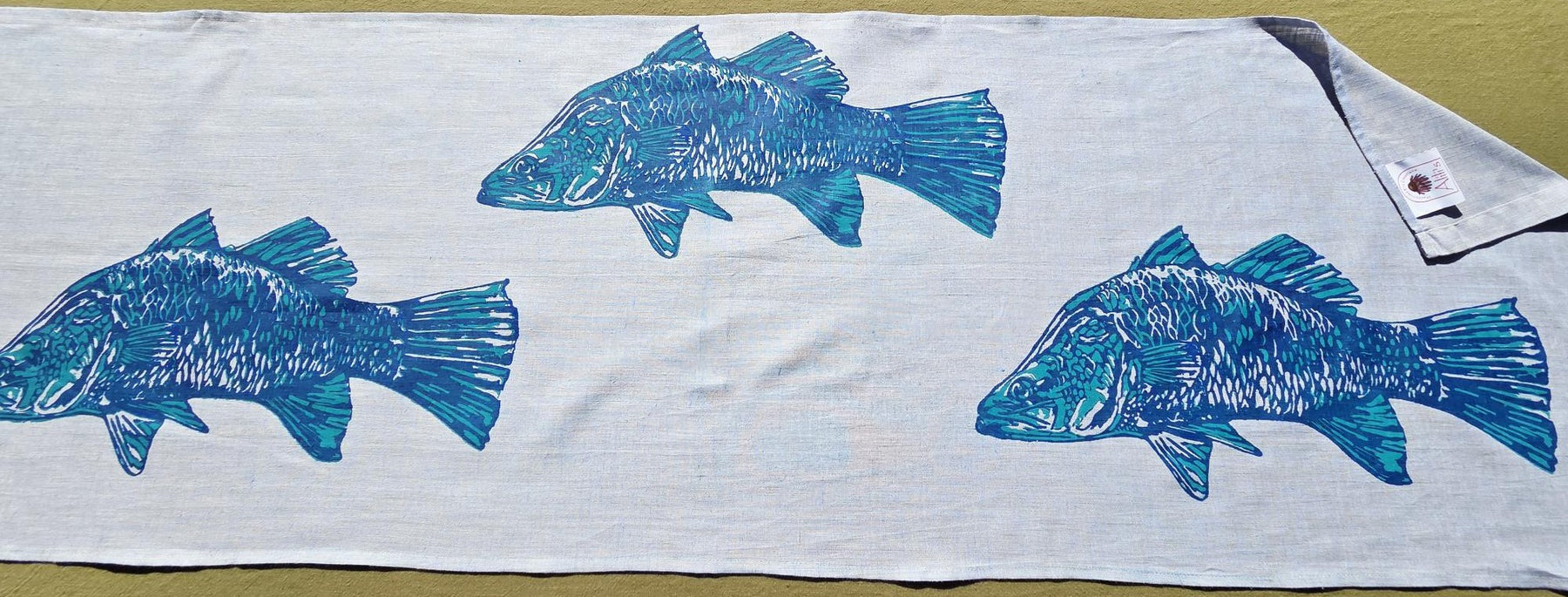 Hand Screen Printed Linen Table Runners-Australian Barramundi