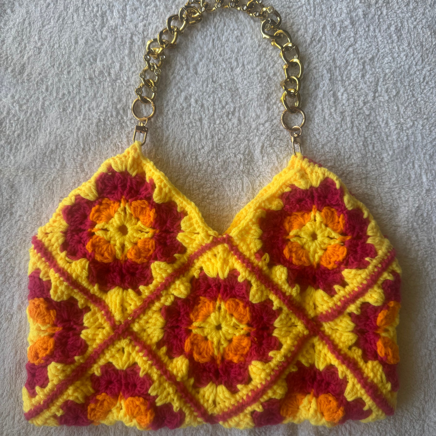 Bright Boho Crochet Shoulder Bag Chain Handle