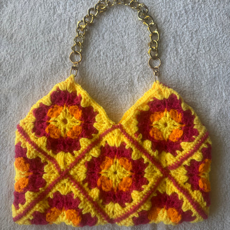 Bright Boho Crochet Shoulder Bag Chain Handle