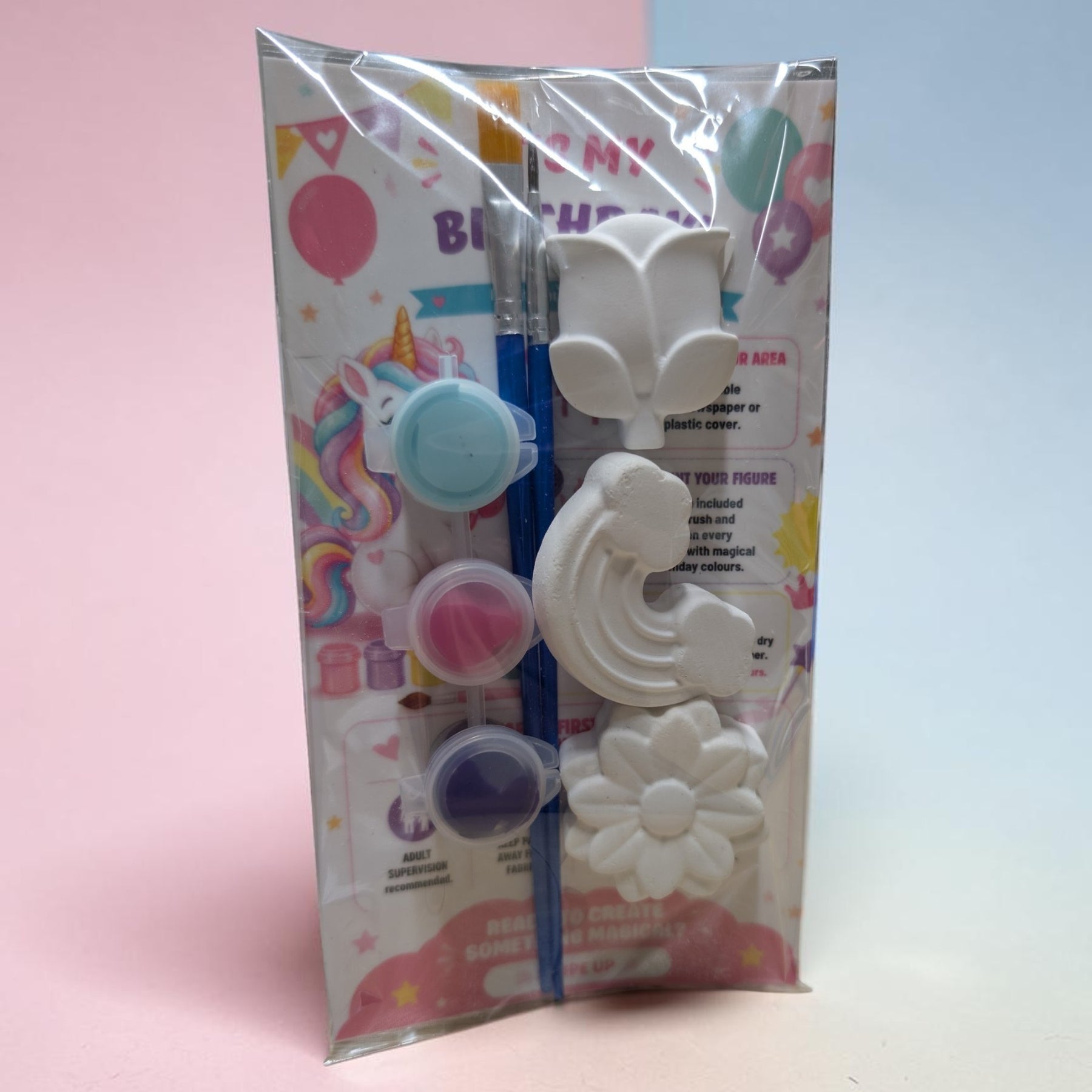 DIY Paint Your Own Plaster Figures Party Favors | Kids Birthday Craft Kit | Unicorn & Flower Party Favor Bags