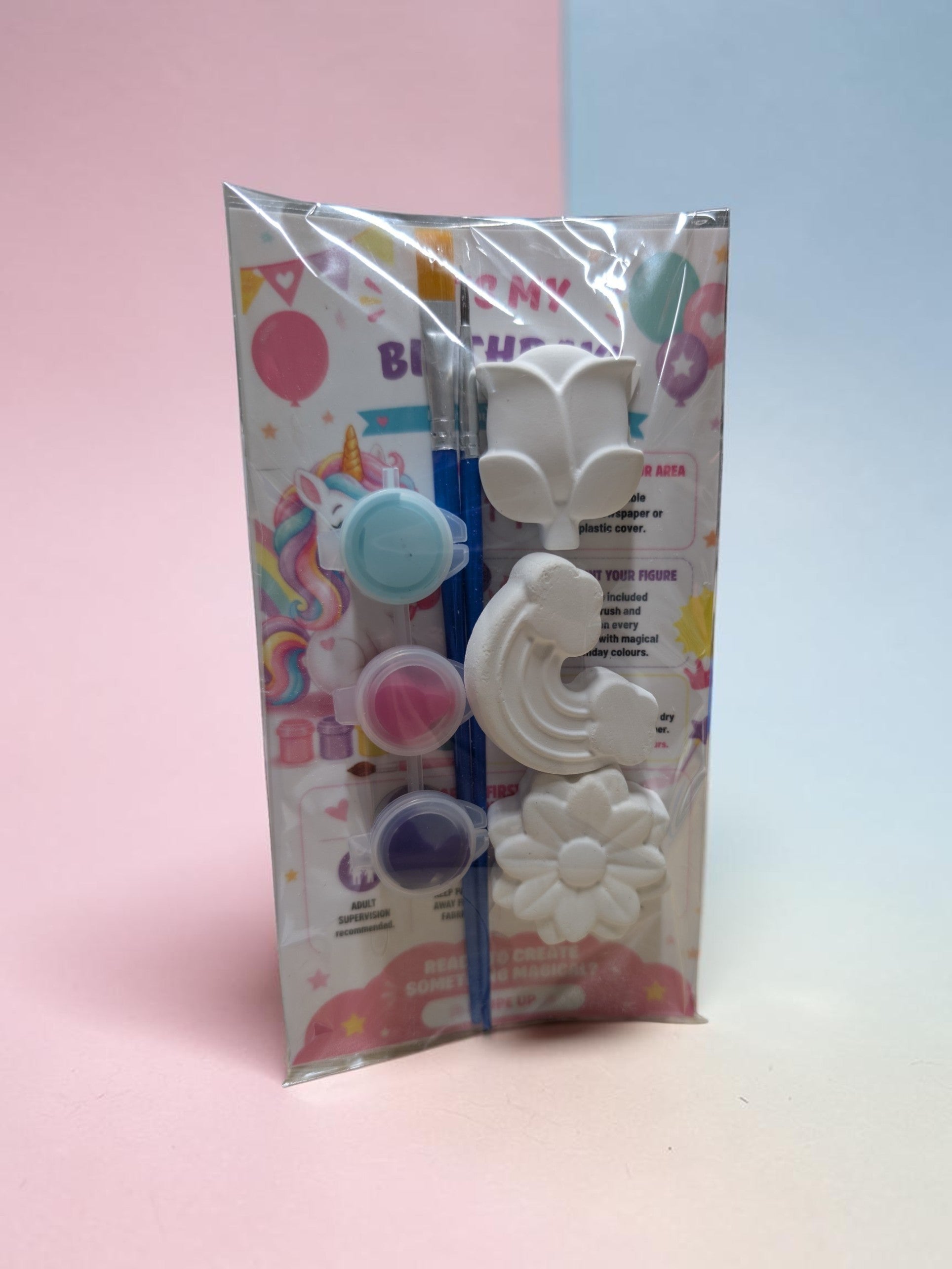 DIY Paint Your Own Plaster Figures Party Favors | Kids Birthday Craft Kit | Unicorn & Flower Party Favor Bags