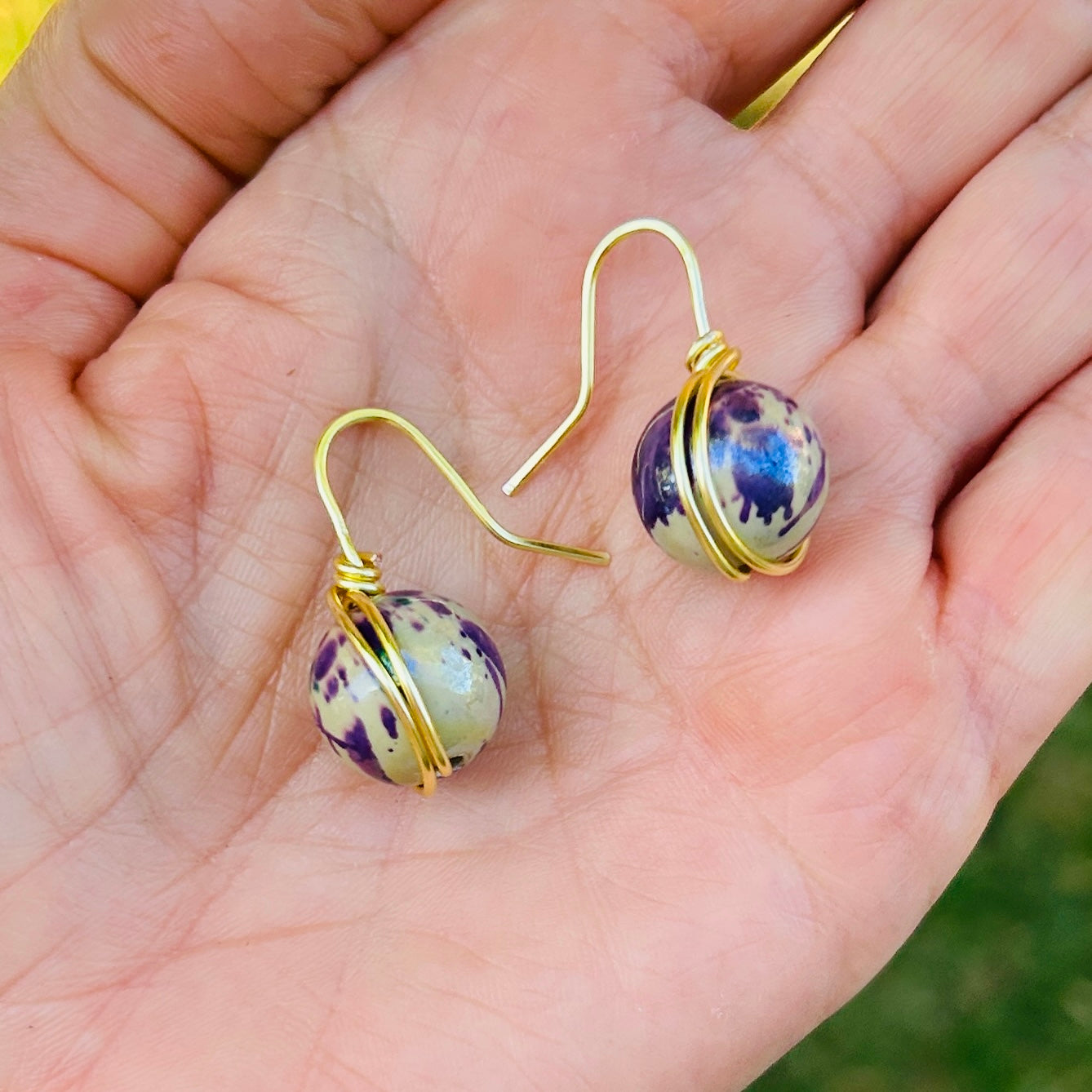 'Bauble Baby' Wire Wrapped Vintage Beads Gold Dangle