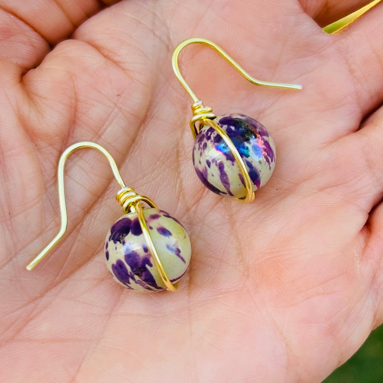 'Bauble Baby' Wire Wrapped Vintage Beads Gold Dangle