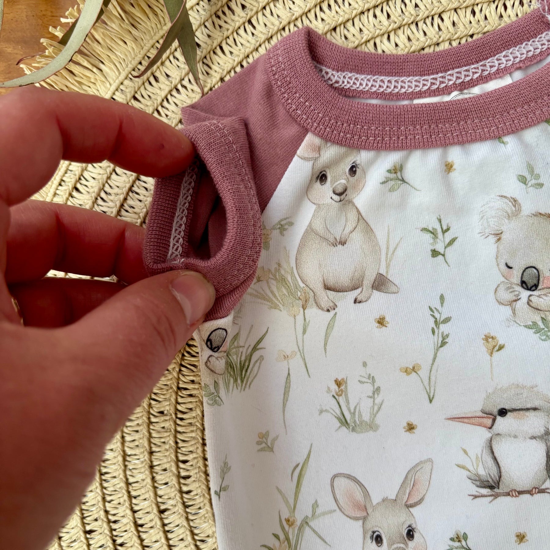 Baby Short Sleeved Bodysuit | Kangaroo Fields | Size premmie to 2 | Made to order