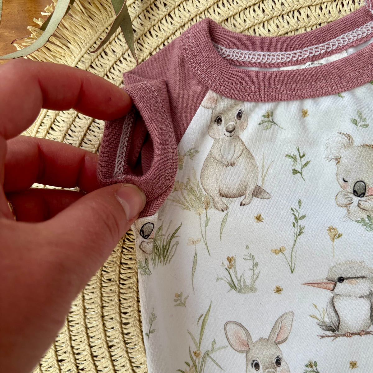 Baby Short Sleeved Bodysuit | Kangaroo Fields | Size premmie to 2 | Made to order