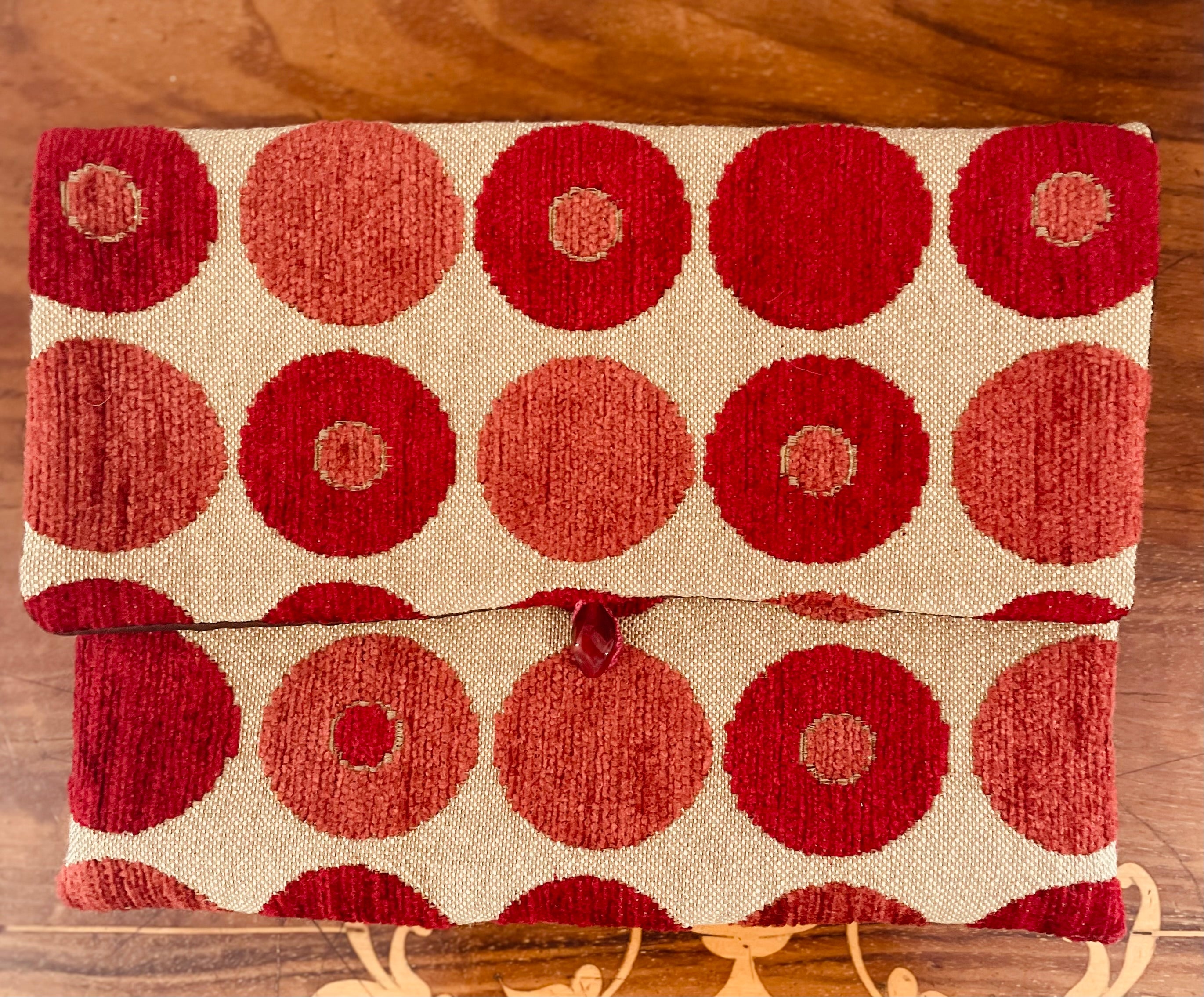 Red Spotty Velvet Tote Bag, Upcycled