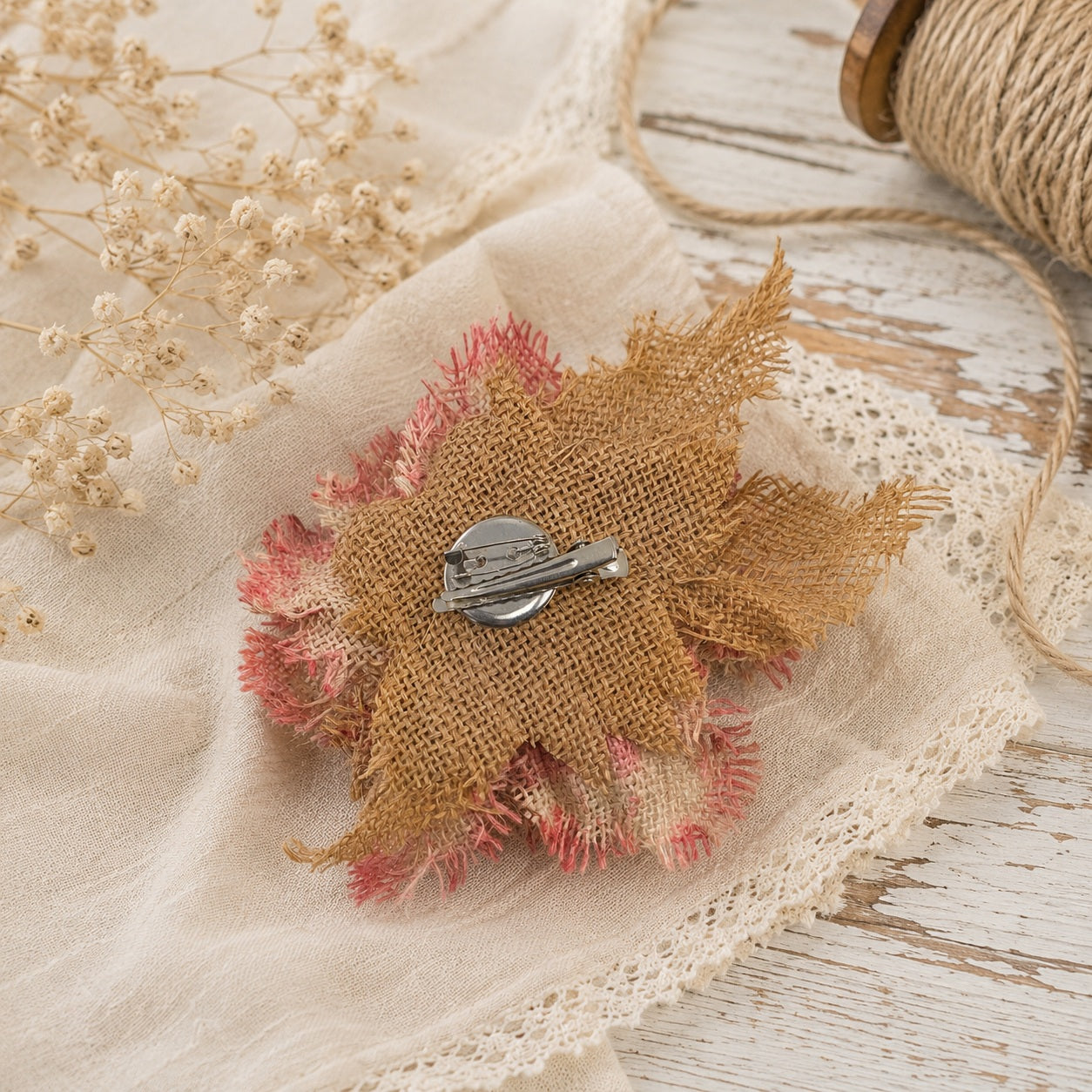 "Wild Burlap Bloom"  Handcrafted Burlap Flower Brooch / Hair Clip