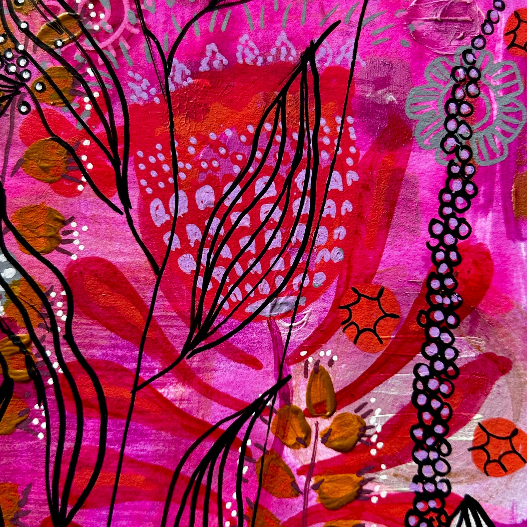 Original Hand-Painted Art: Ember Lines in Hot Pink