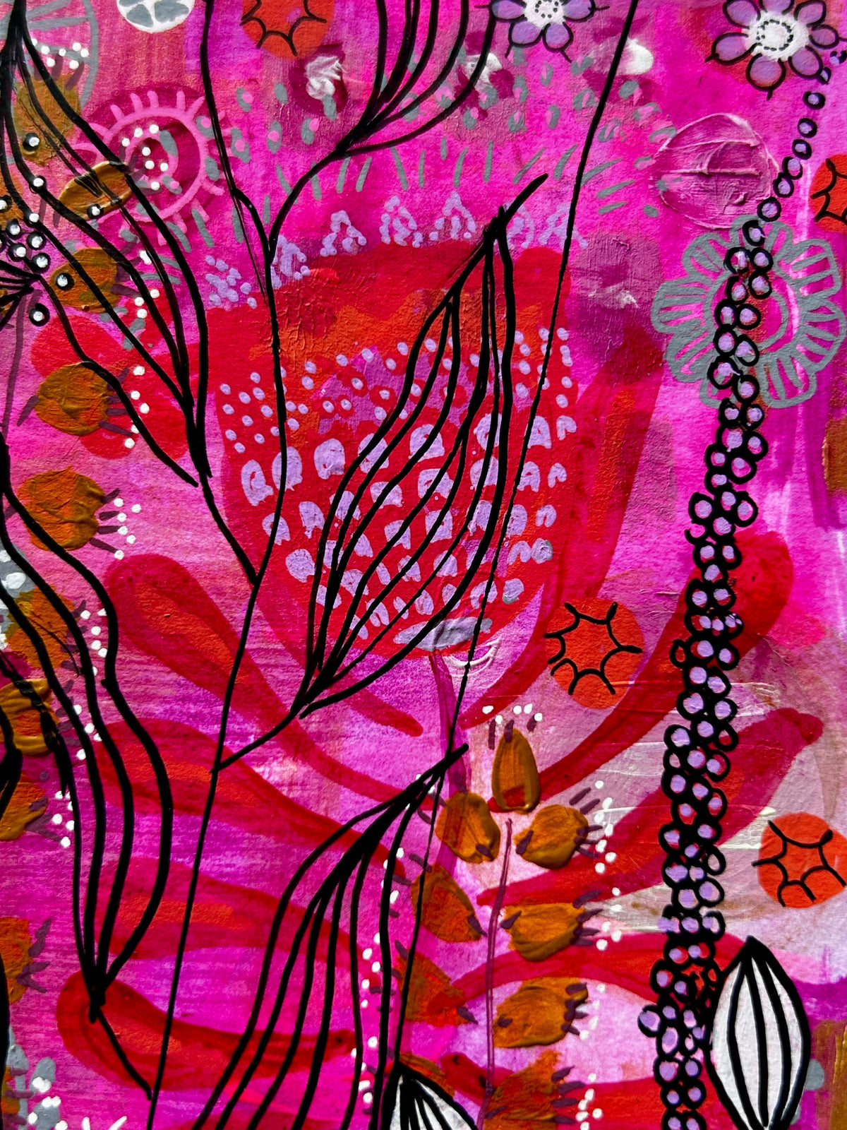 Original Hand-Painted Art: Ember Lines in Hot Pink