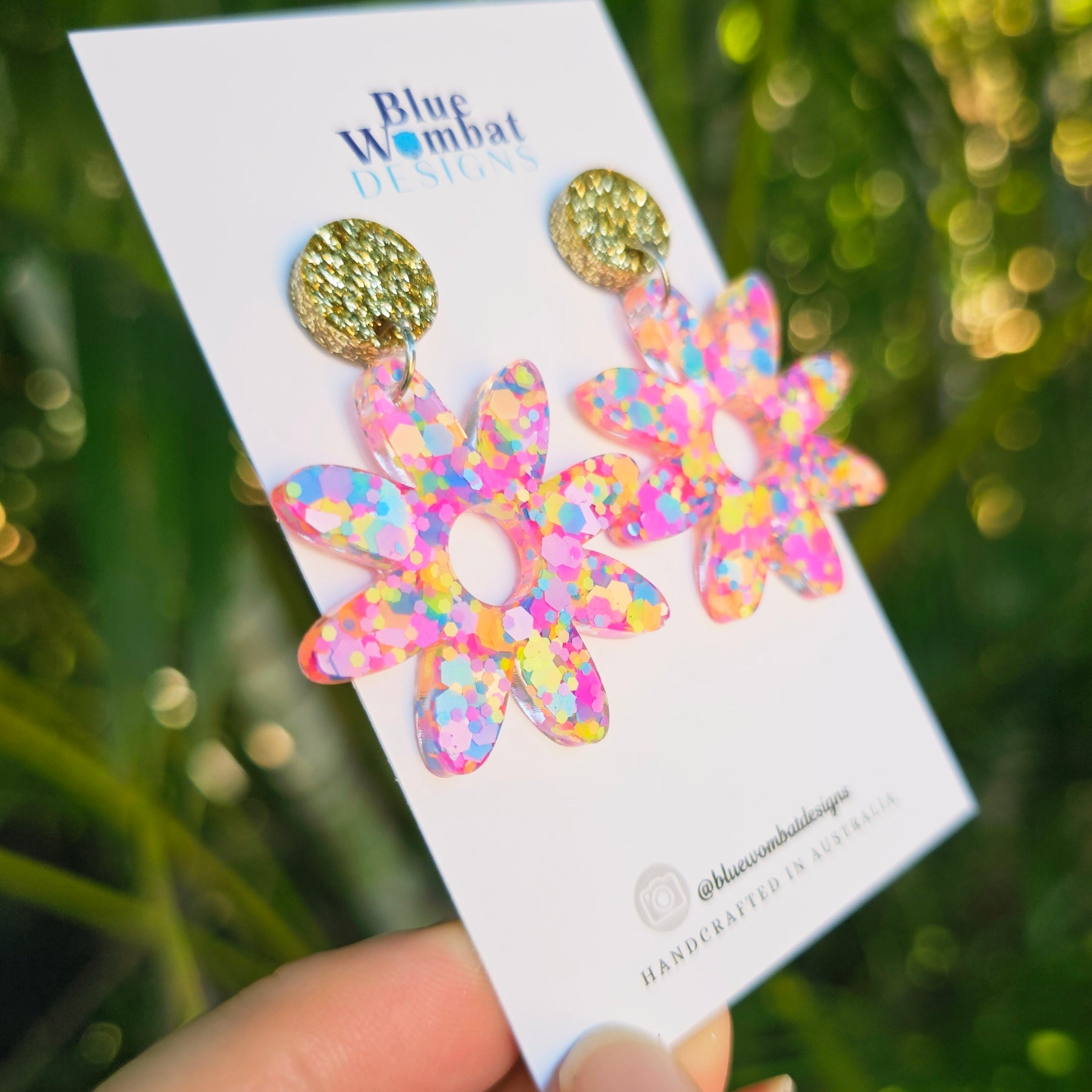 Flower Dangles Colourful Glitter Resin Statement Earrings