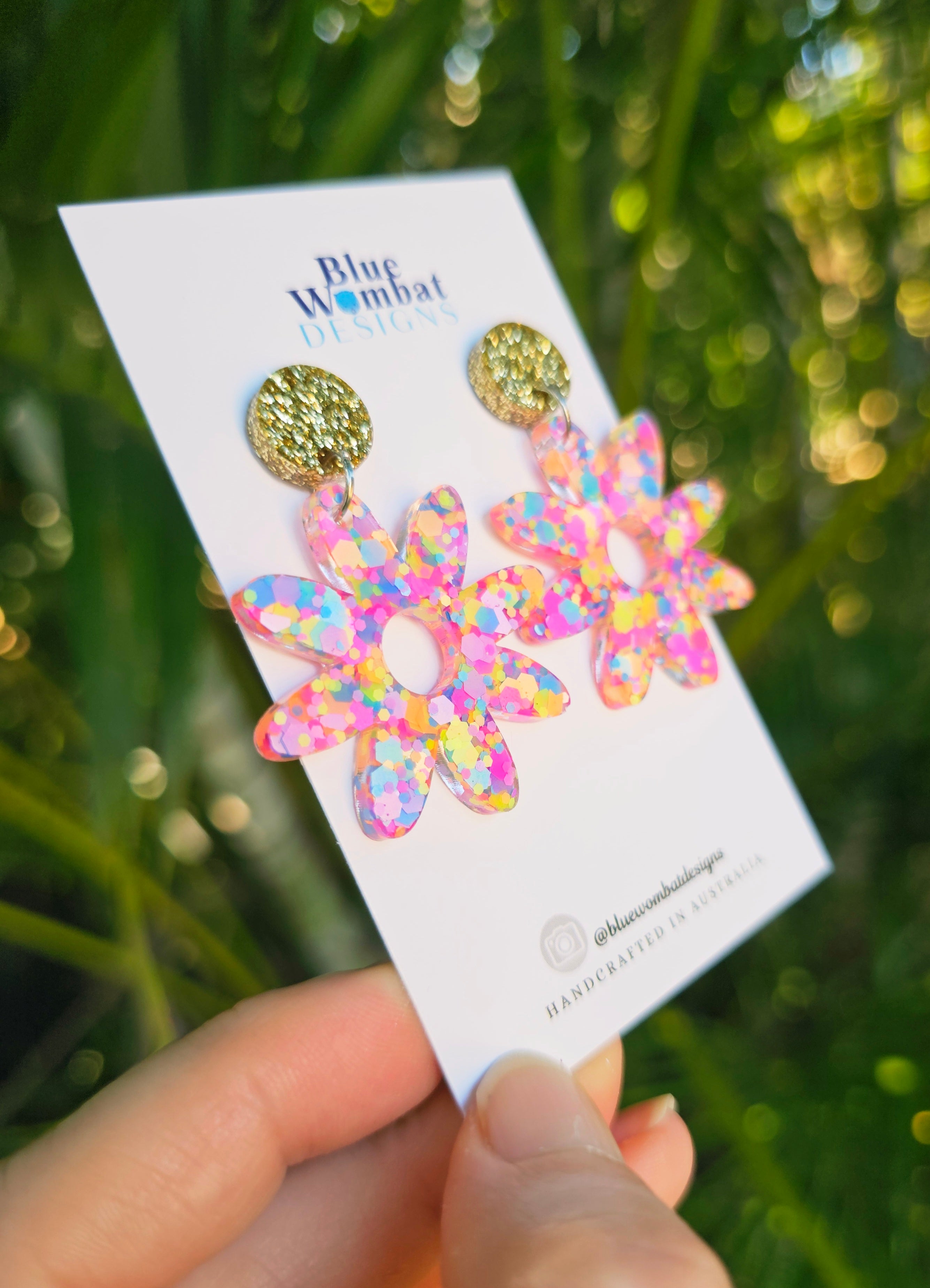 Flower Dangles Colourful Glitter Resin Statement Earrings