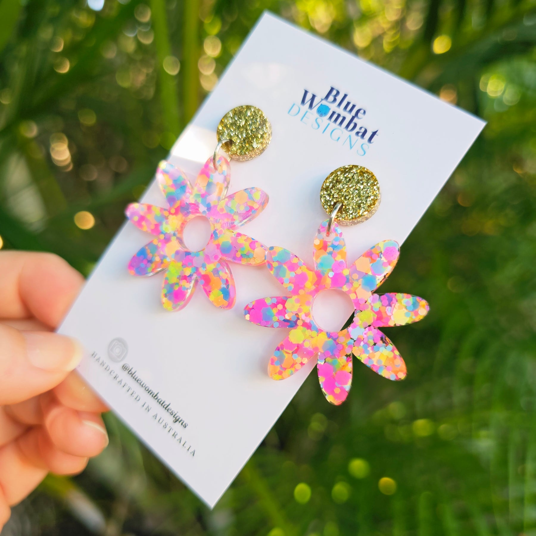 Flower Dangles Colourful Glitter Resin Statement Earrings