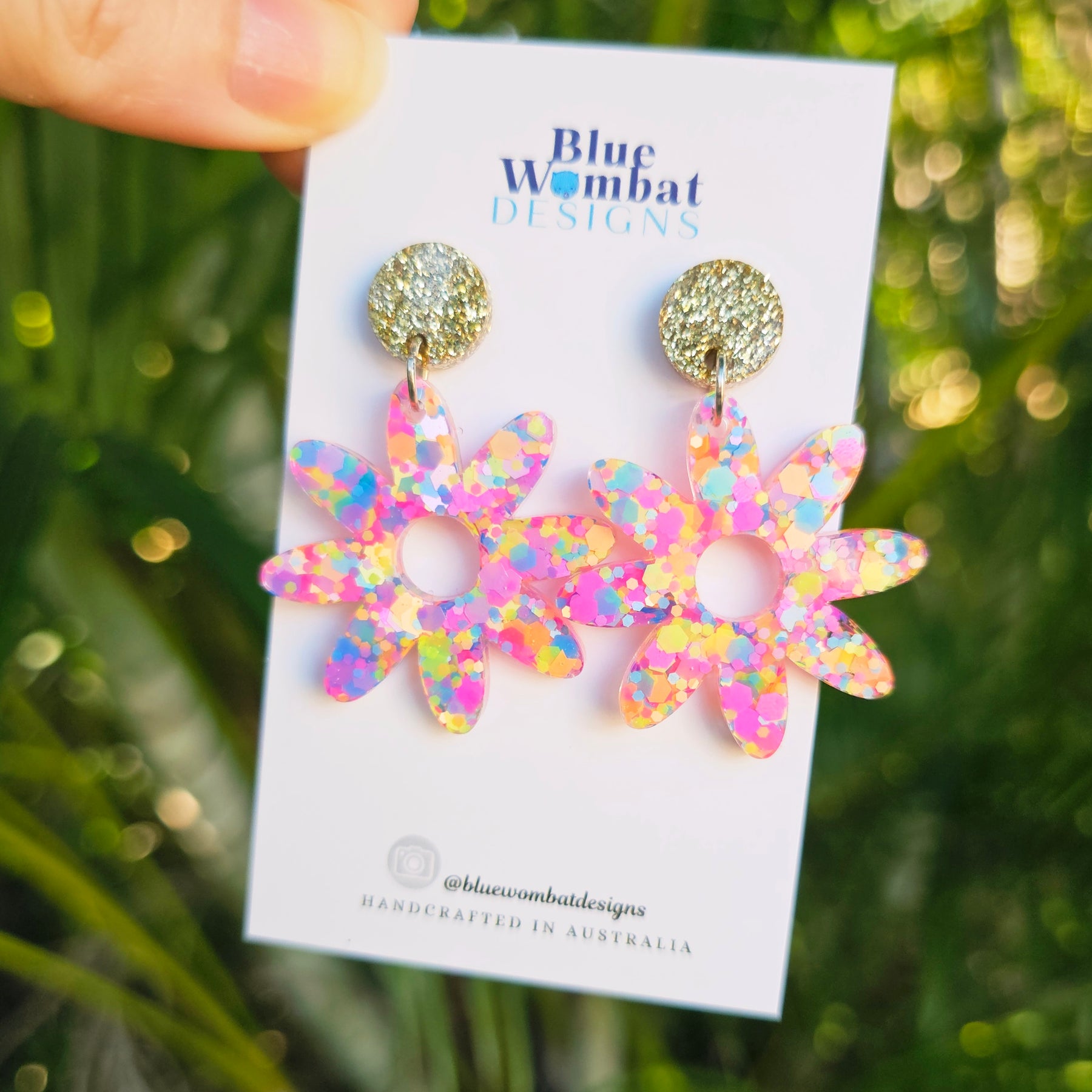 Flower Dangles Colourful Glitter Resin Statement Earrings