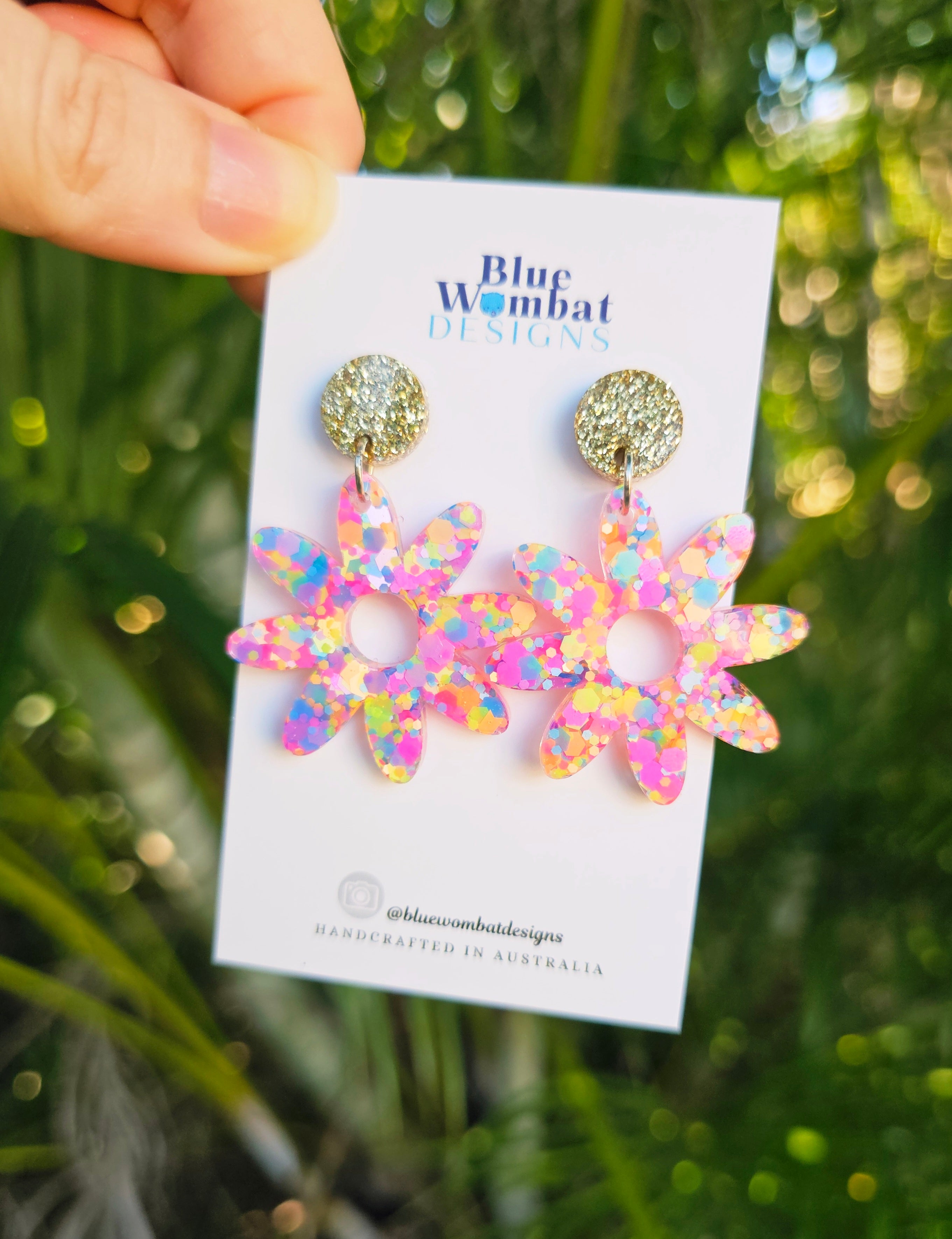 Flower Dangles Colourful Glitter Resin Statement Earrings