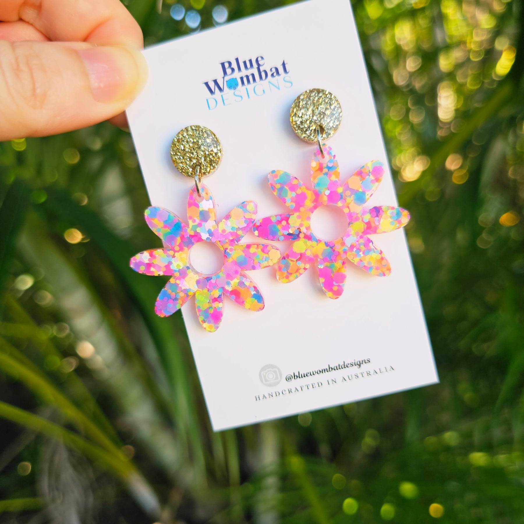 Flower Dangles Colourful Glitter Resin Statement Earrings