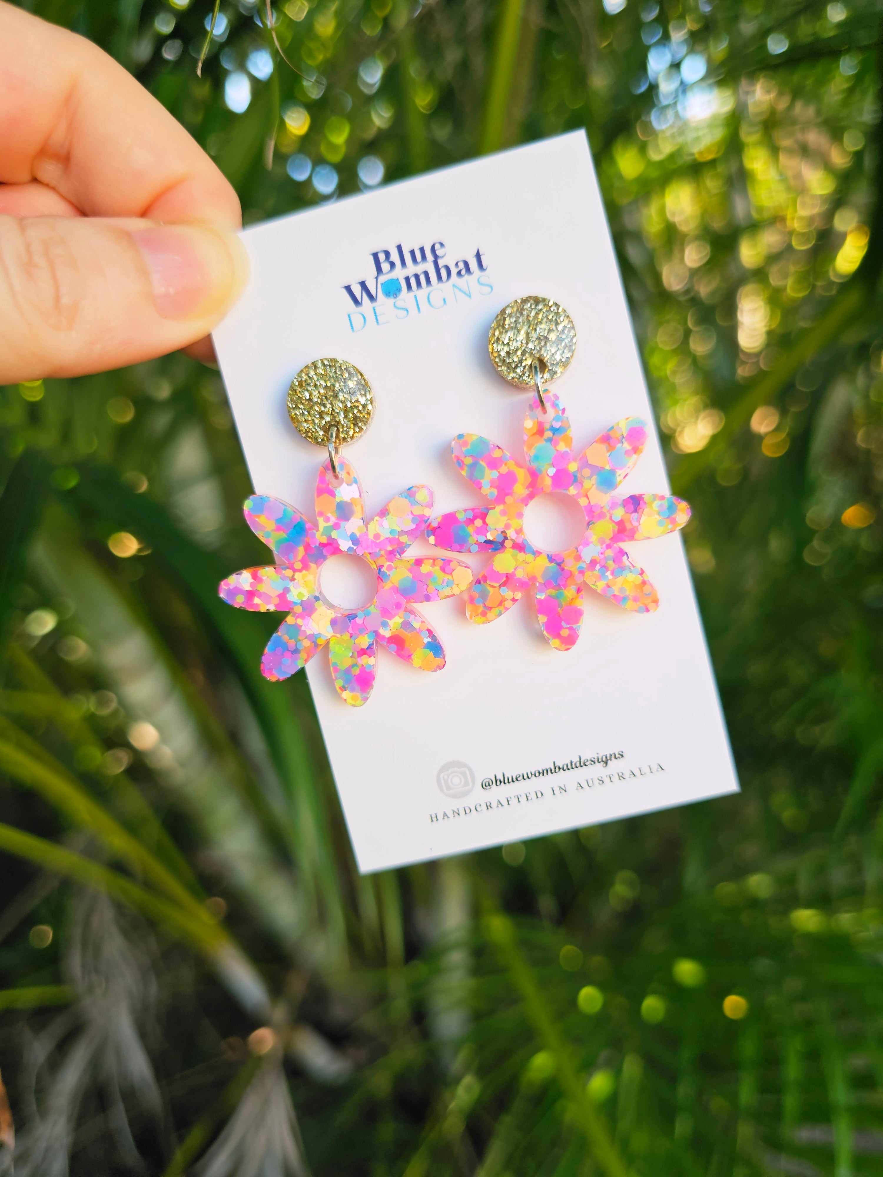 Flower Dangles Colourful Glitter Resin Statement Earrings