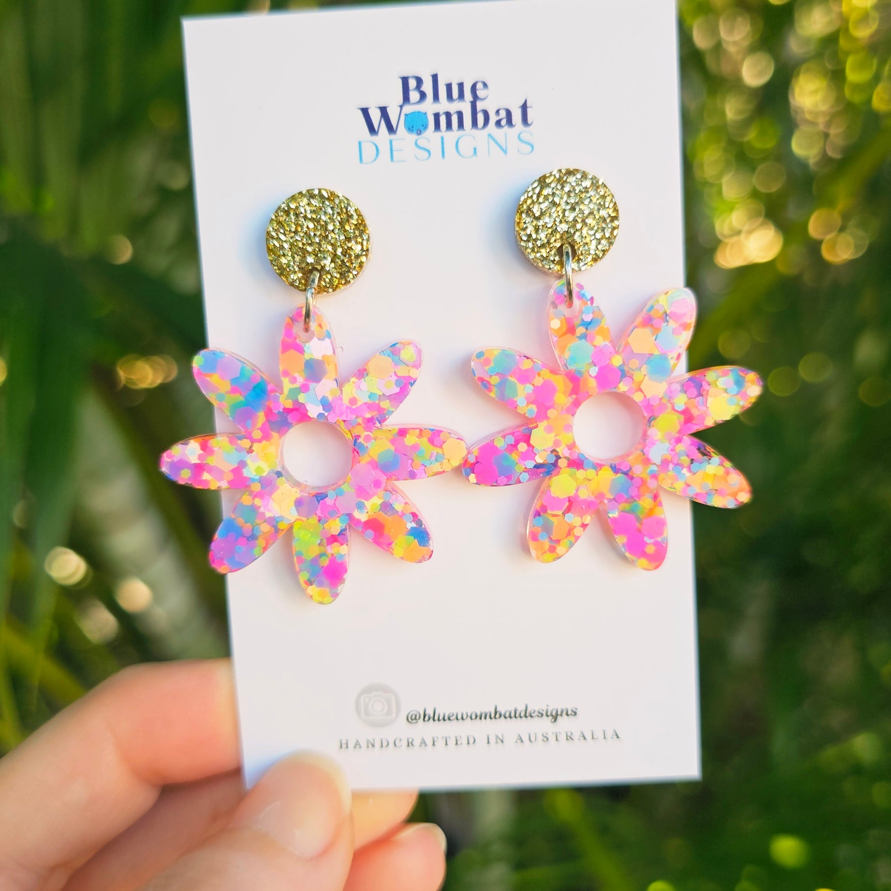 Flower Dangles Colourful Glitter Resin Statement Earrings