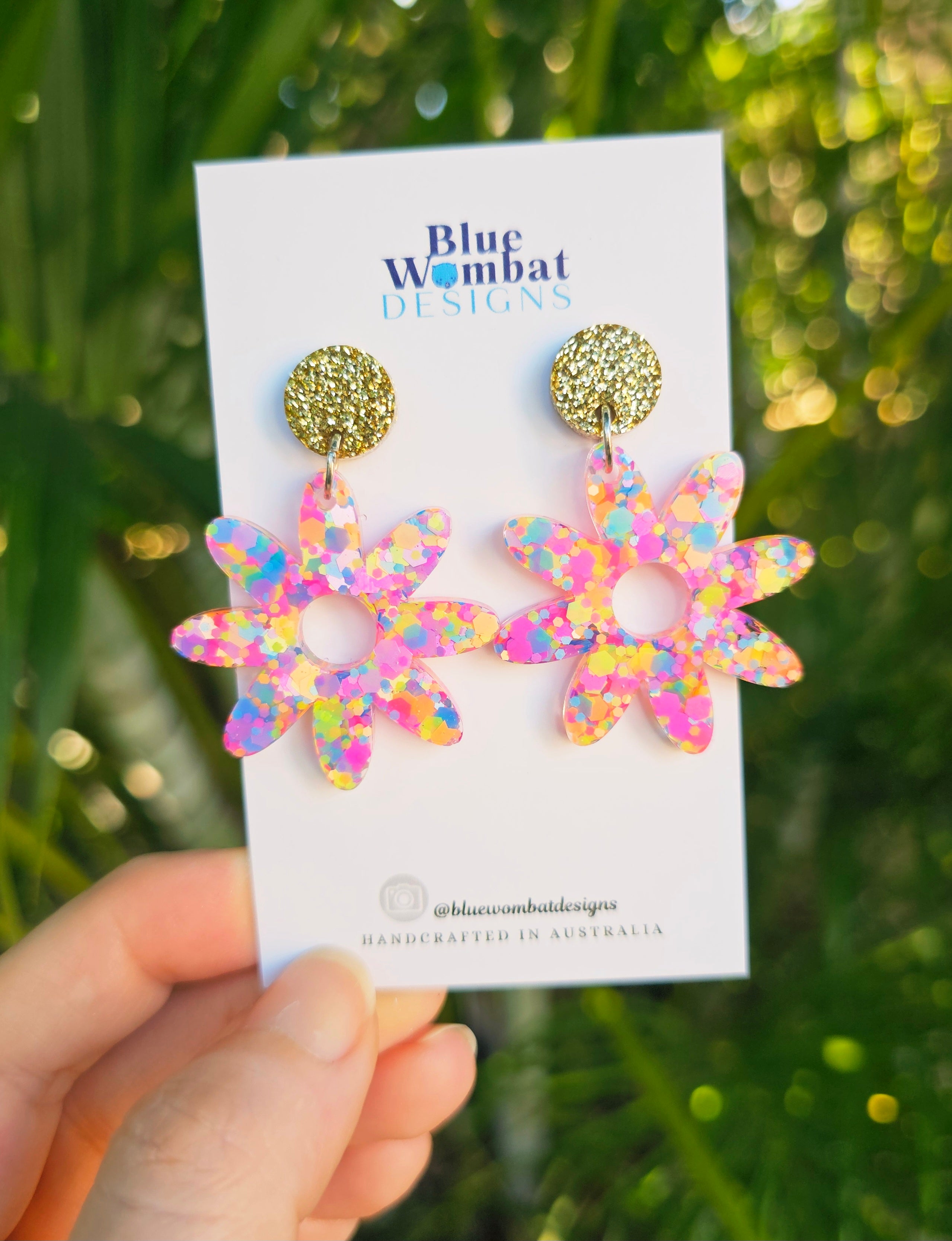 Flower Dangles Colourful Glitter Resin Statement Earrings